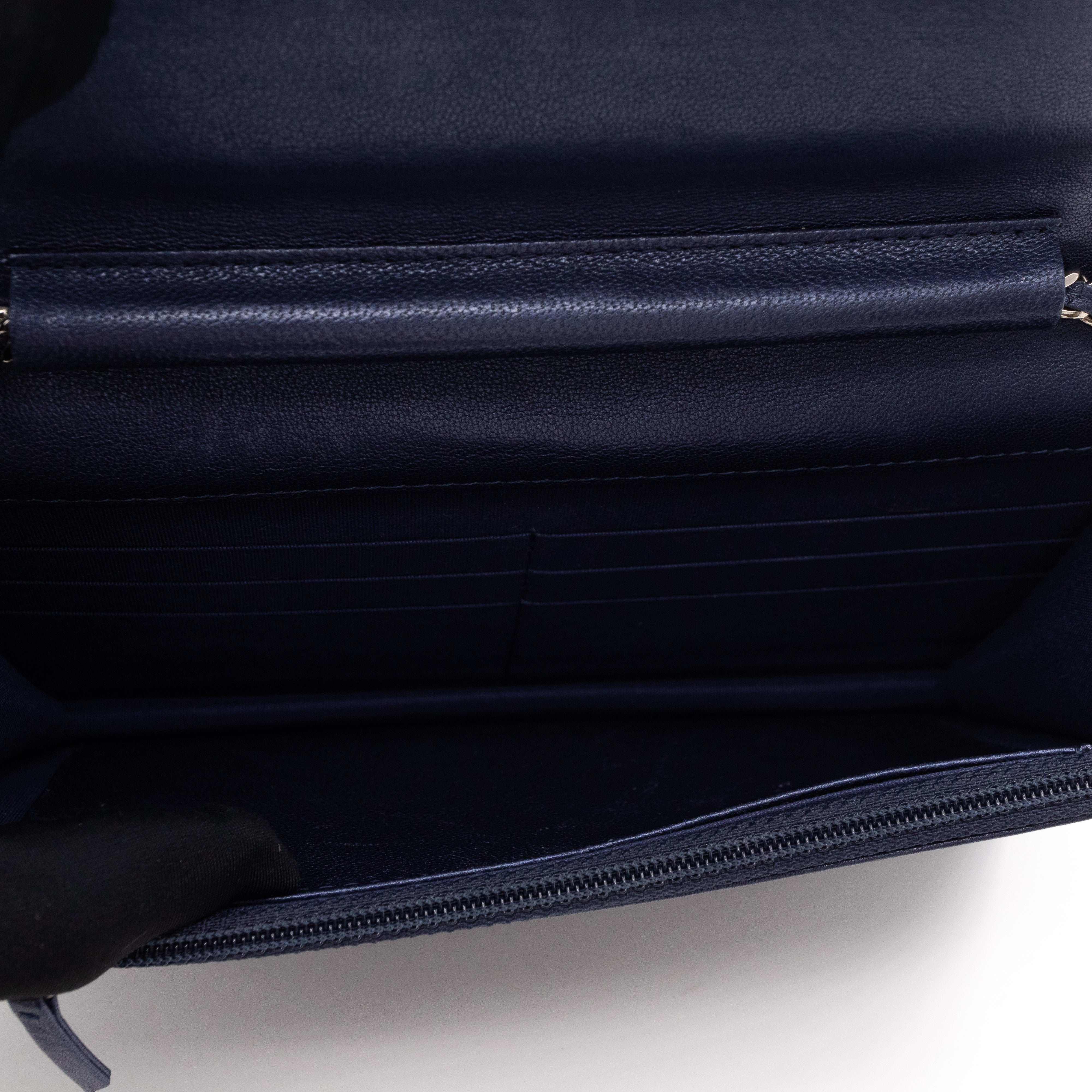 Mademoiselle Vintage Chevron Wallet on Chain Metallic Blue