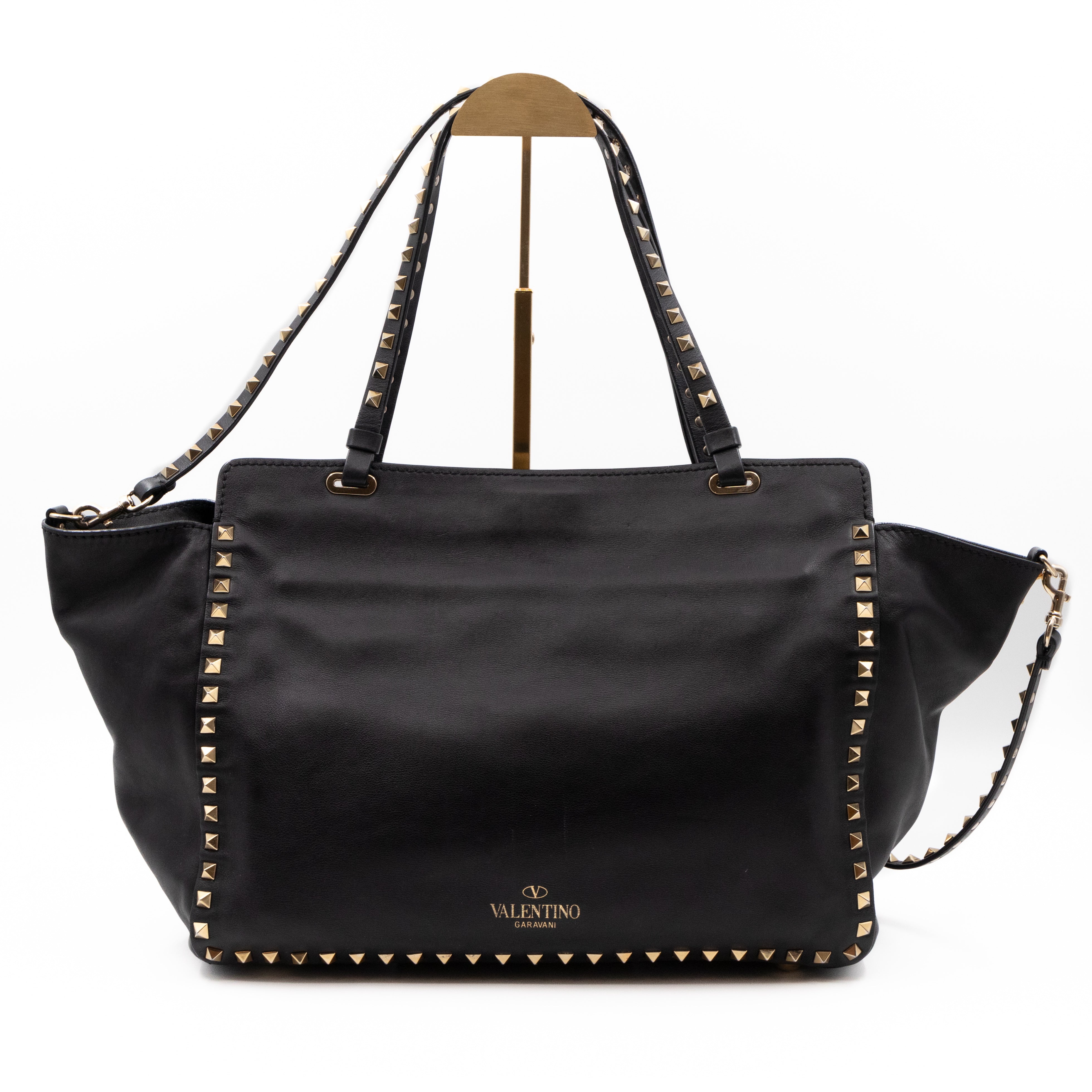 Rockstud Trapeze Tote Black Leather