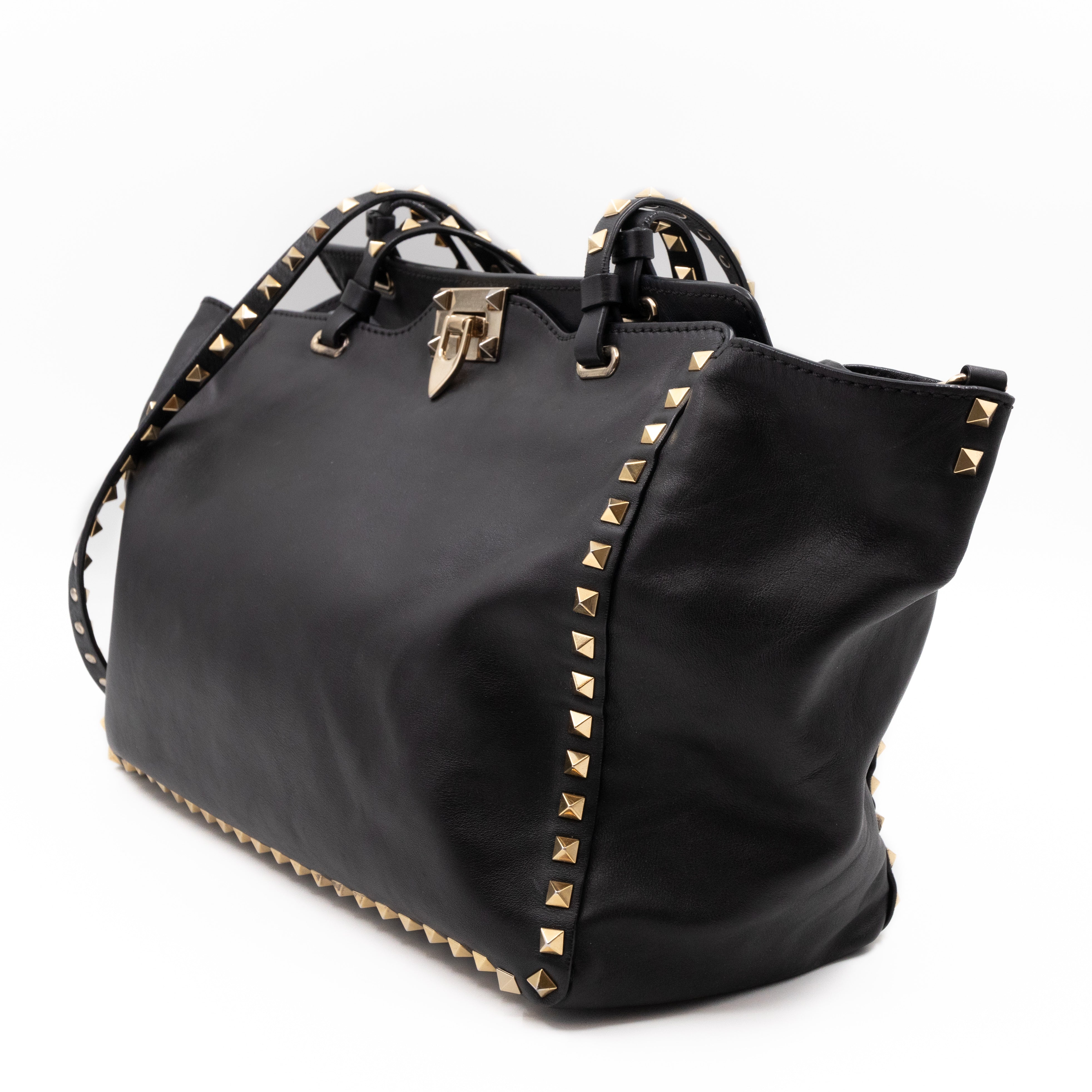 Rockstud Trapeze Tote Black Leather