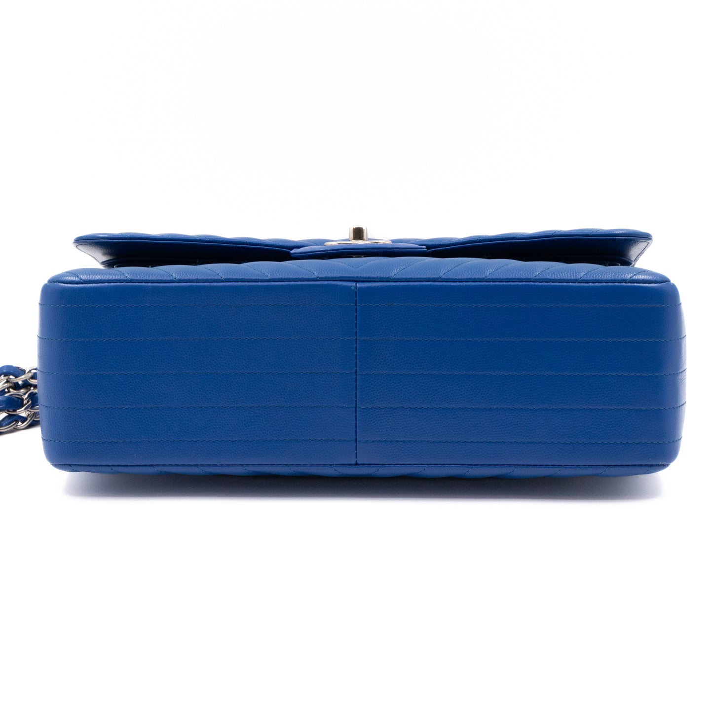 Classic Double Flap Jumbo Blue Chevron Caviar Silver