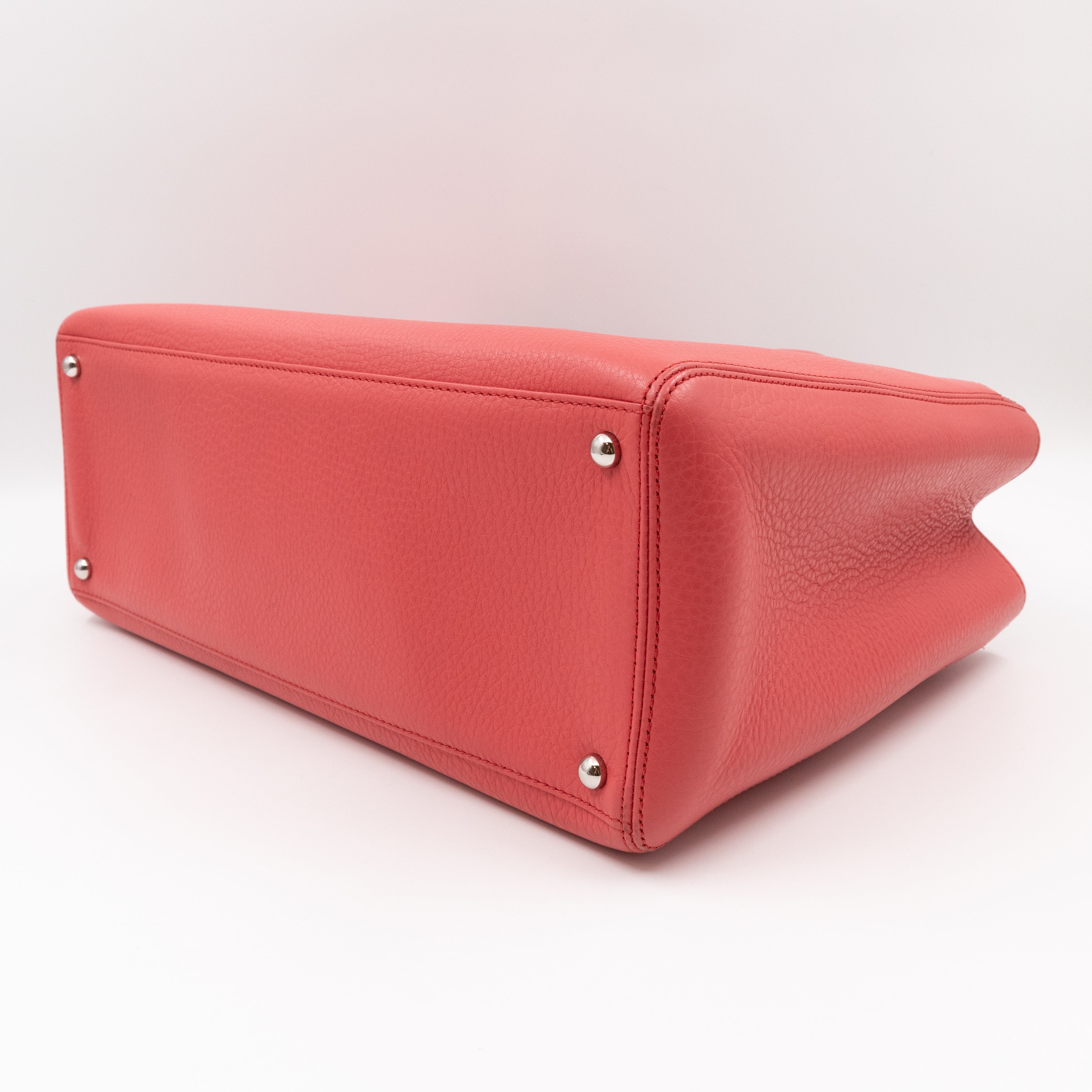 Executive Cerf Tote Coral Pink Leather Silver