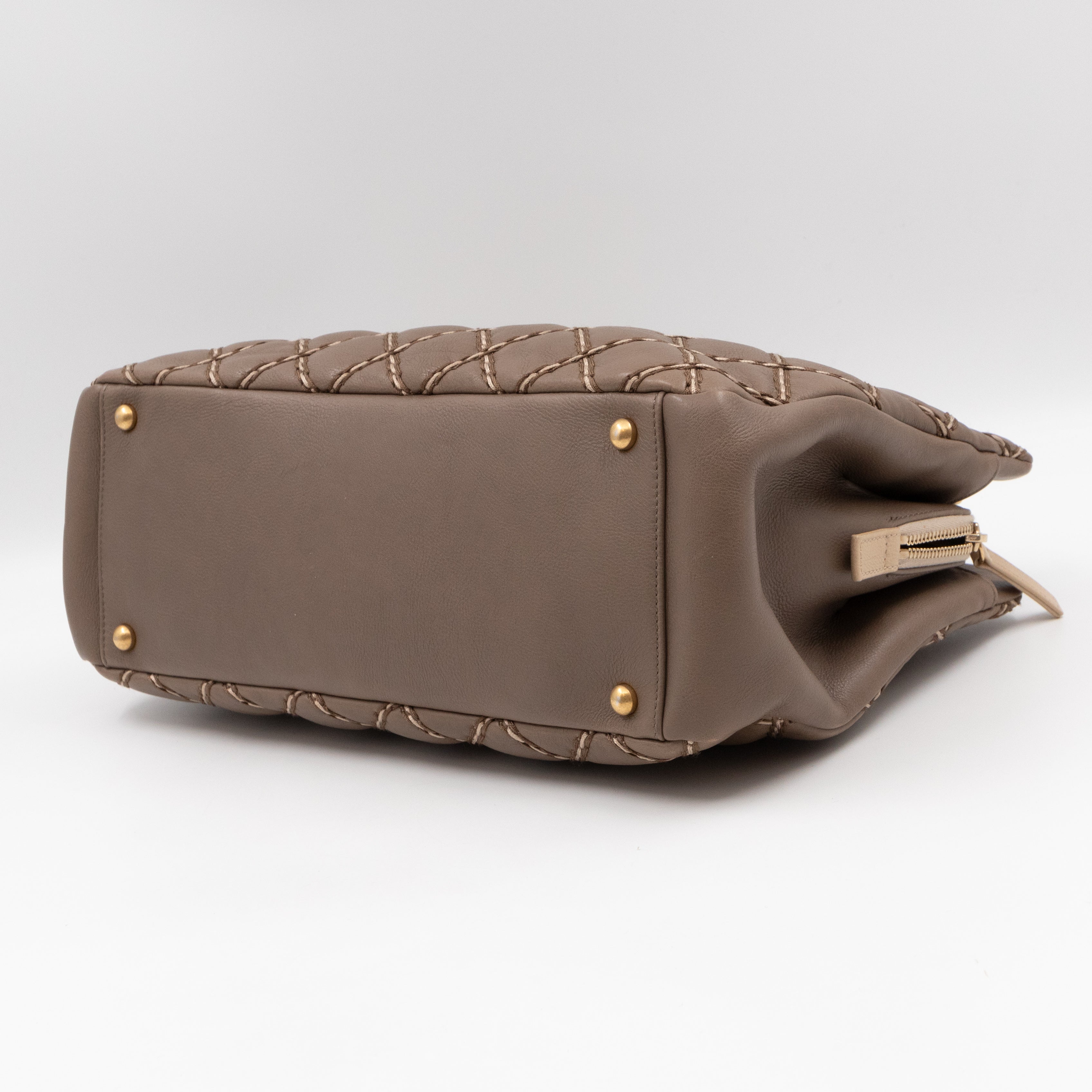 Paris-Dallas Medium Chic Stitch Tote Brown Calfskin Leather