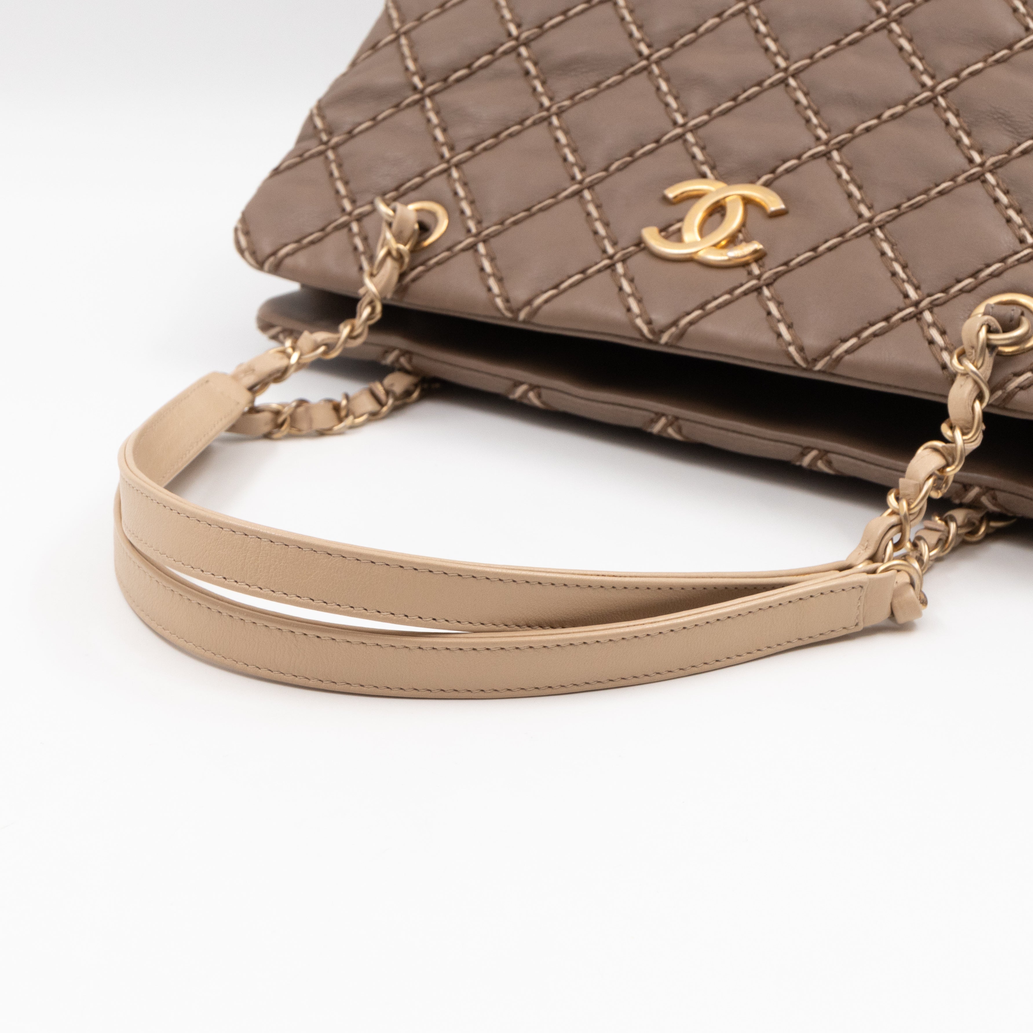 Paris-Dallas Medium Chic Stitch Tote Brown Calfskin Leather