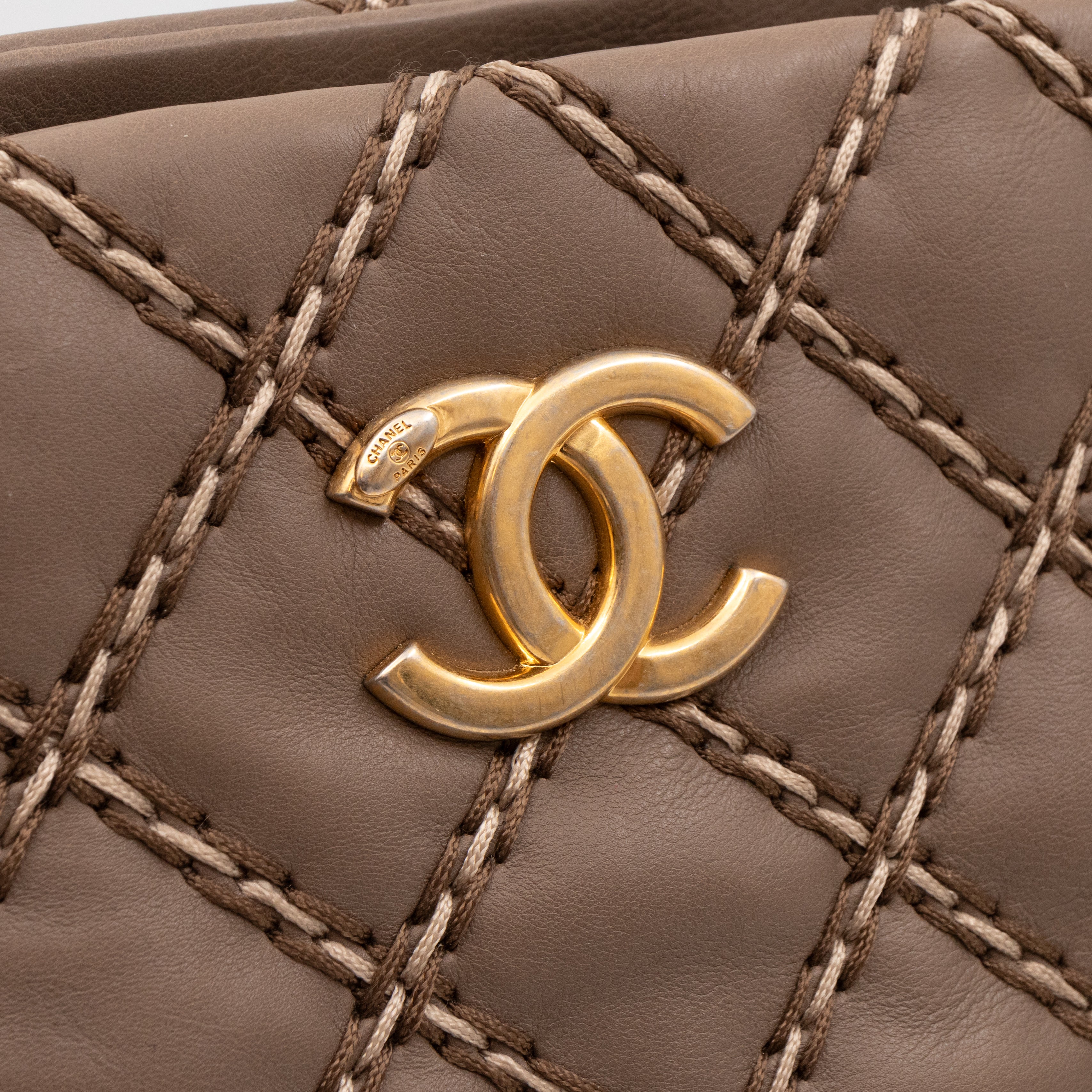 Paris-Dallas Medium Chic Stitch Tote Brown Calfskin Leather