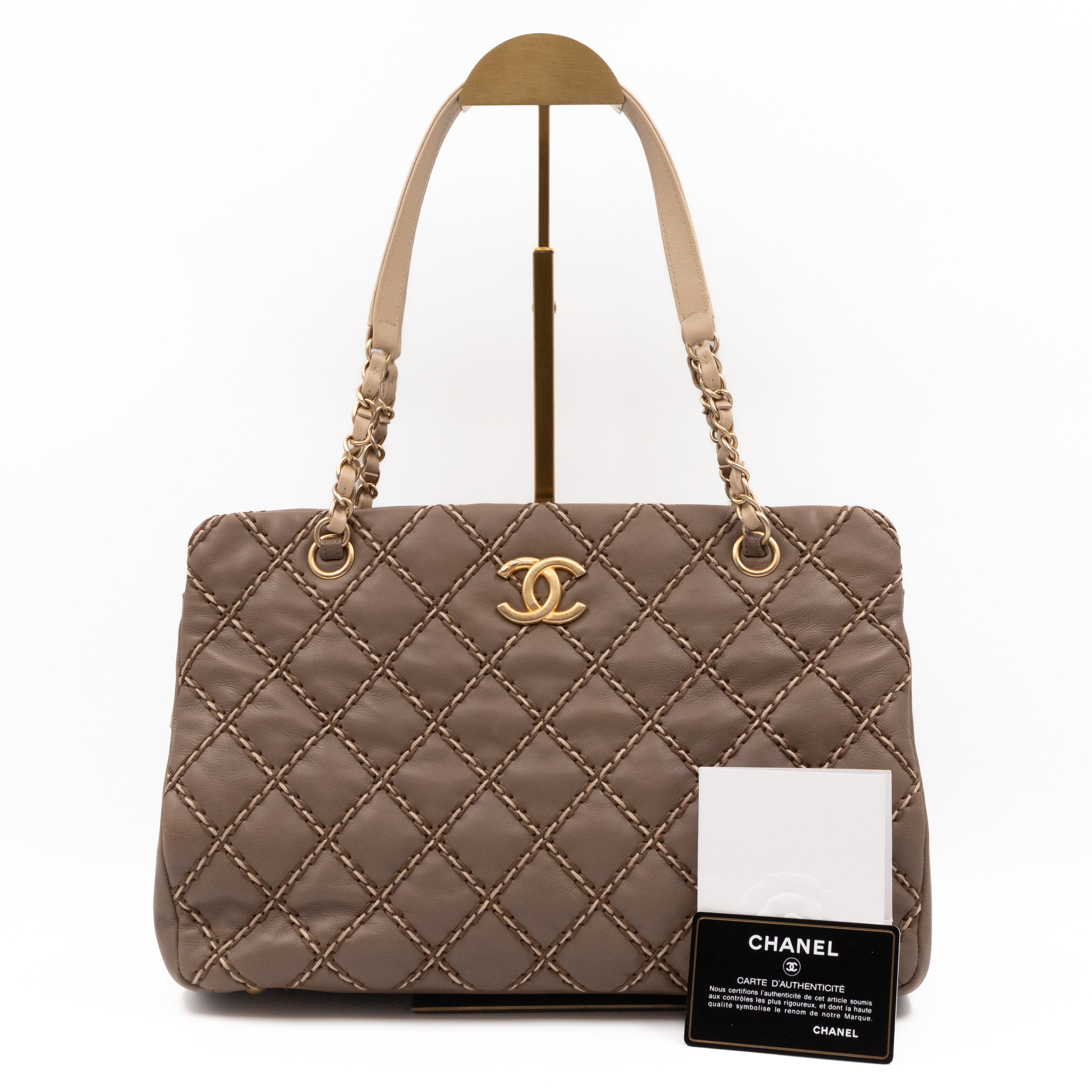 Paris-Dallas Medium Chic Stitch Tote Brown Calfskin Leather