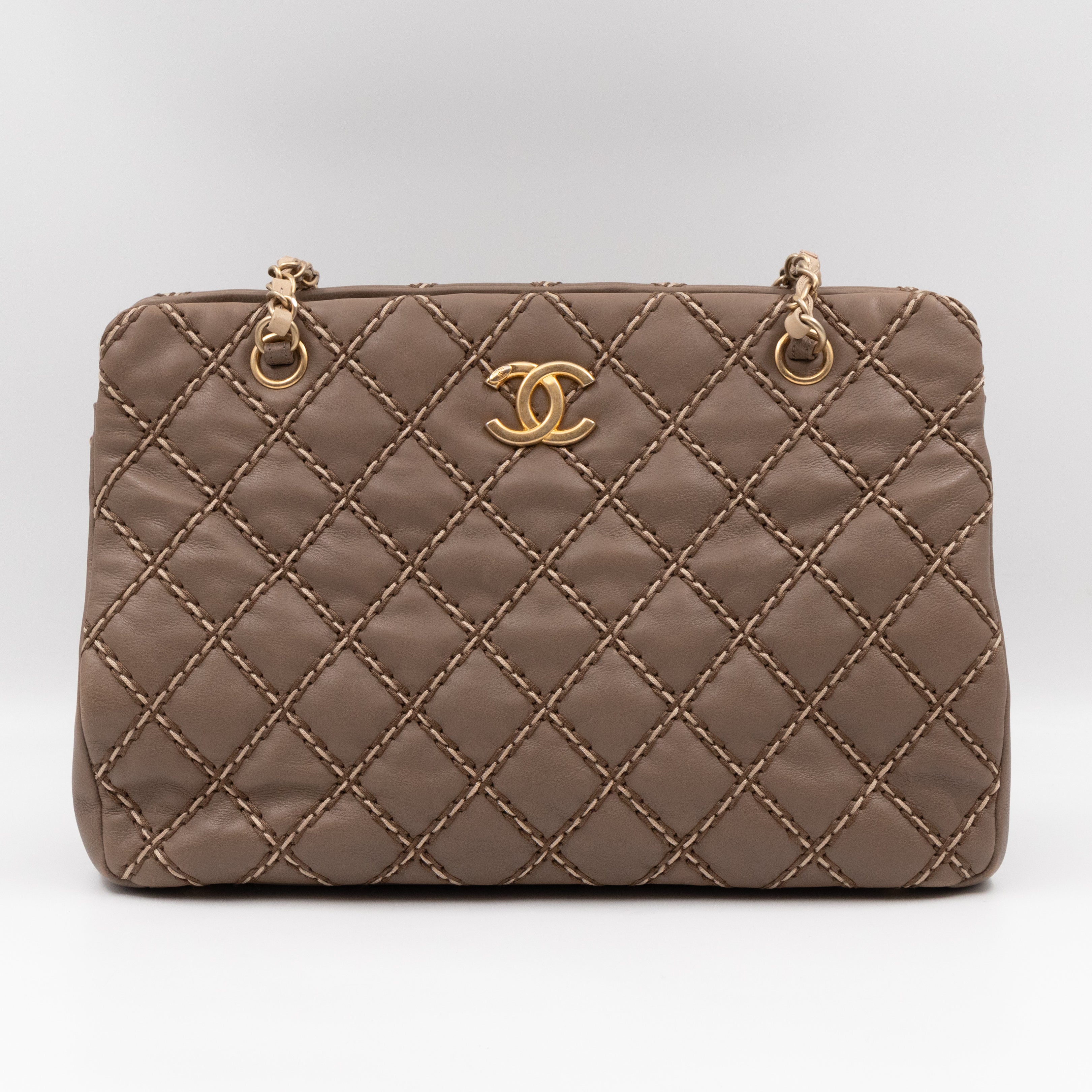 Paris-Dallas Medium Chic Stitch Tote Brown Calfskin Leather