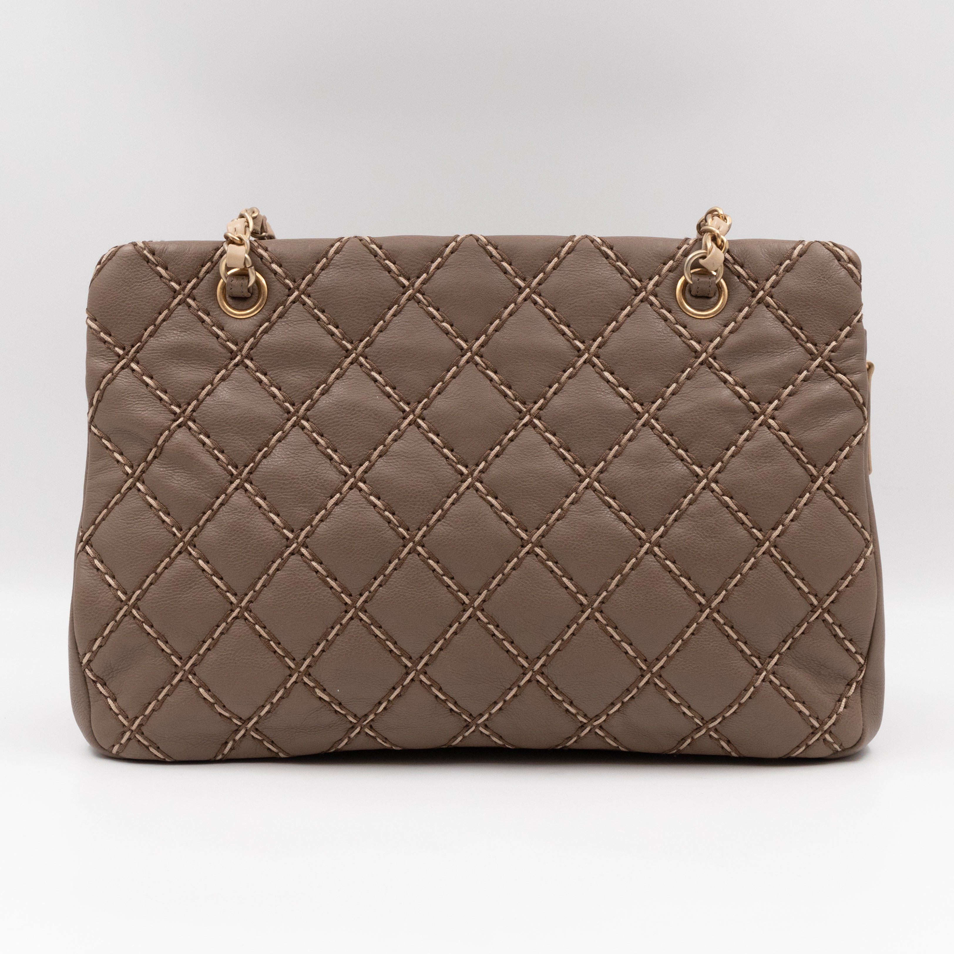 Paris-Dallas Medium Chic Stitch Tote Brown Calfskin Leather