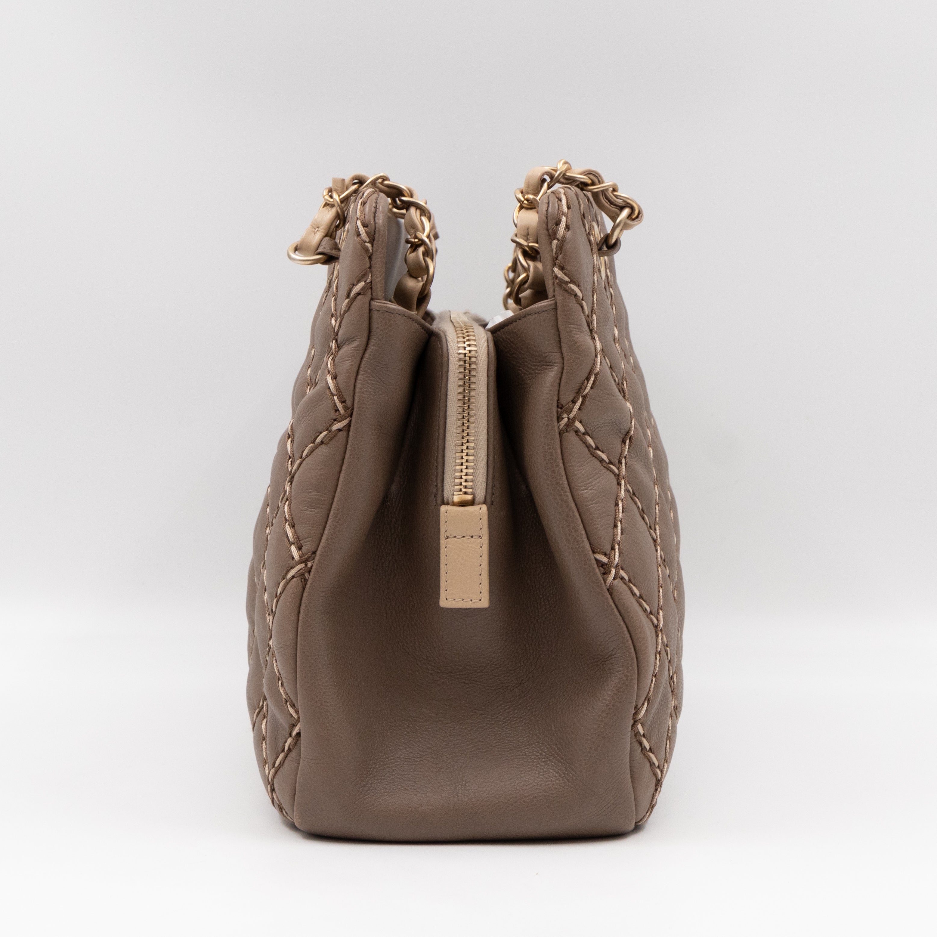 Paris-Dallas Medium Chic Stitch Tote Brown Calfskin Leather