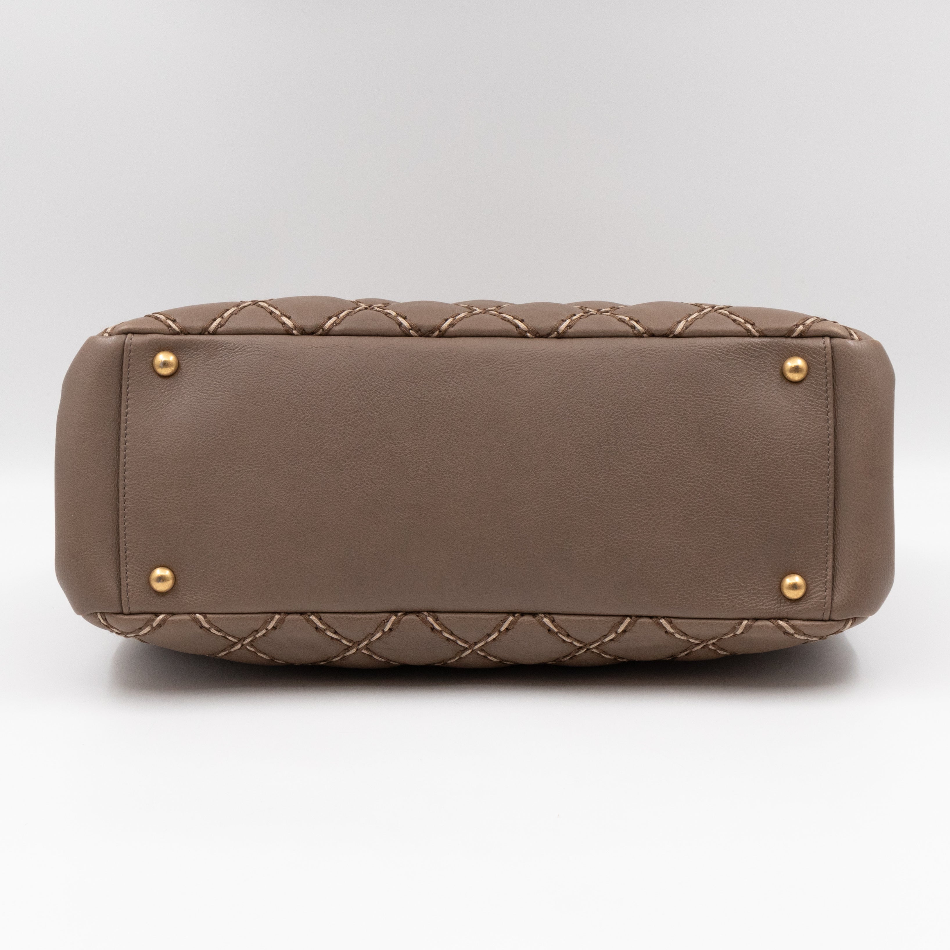 Paris-Dallas Medium Chic Stitch Tote Brown Calfskin Leather