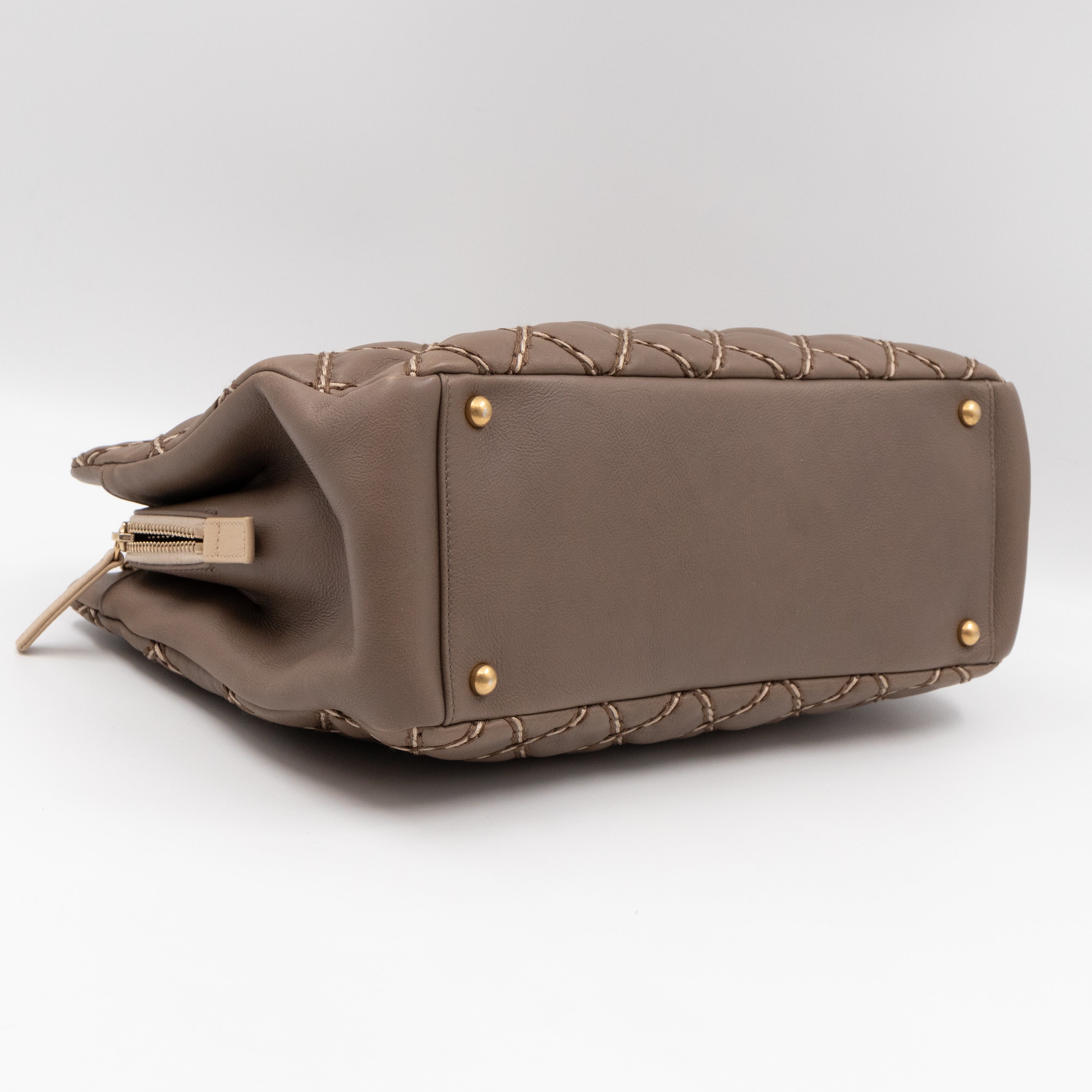 Paris-Dallas Medium Chic Stitch Tote Brown Calfskin Leather