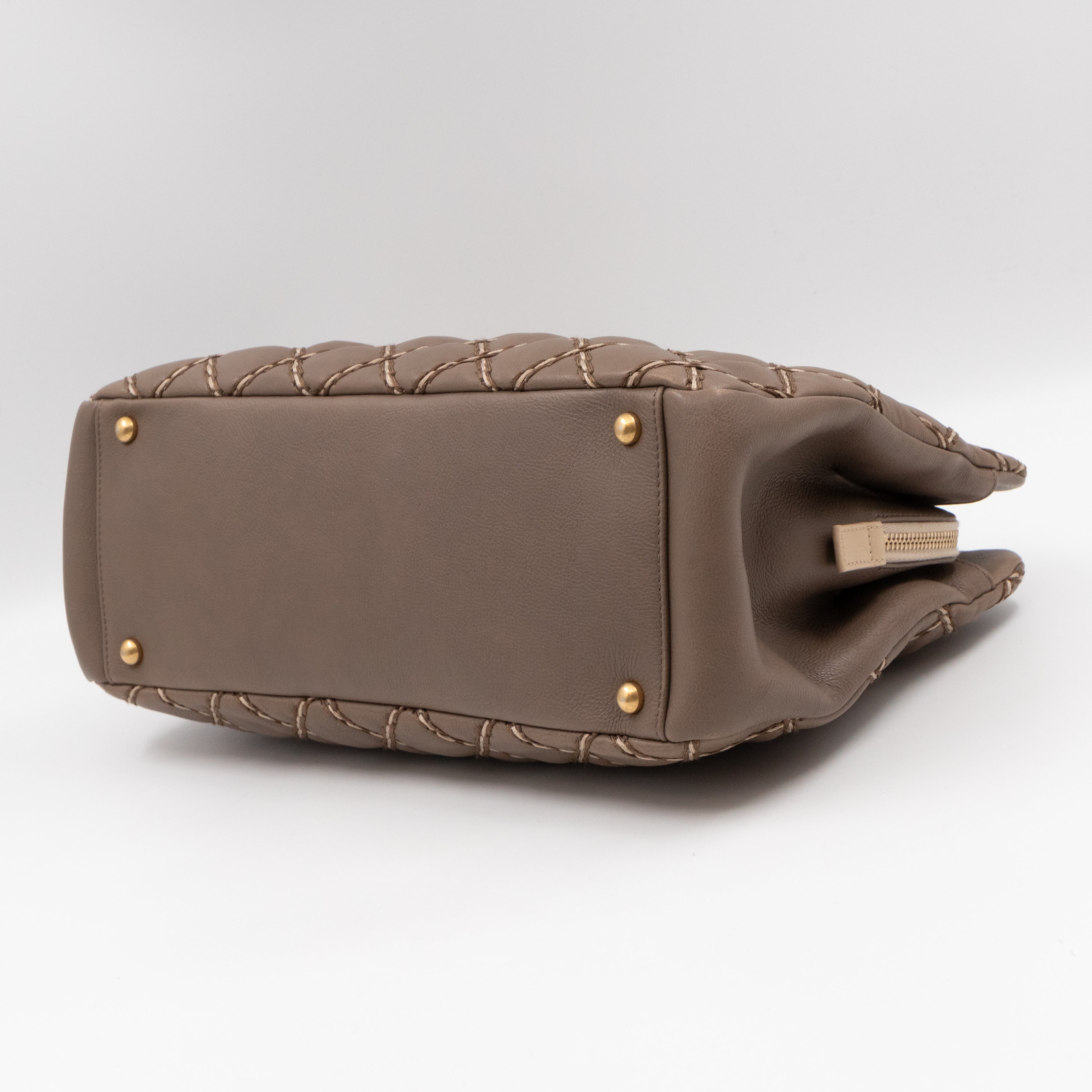 Paris-Dallas Medium Chic Stitch Tote Brown Calfskin Leather