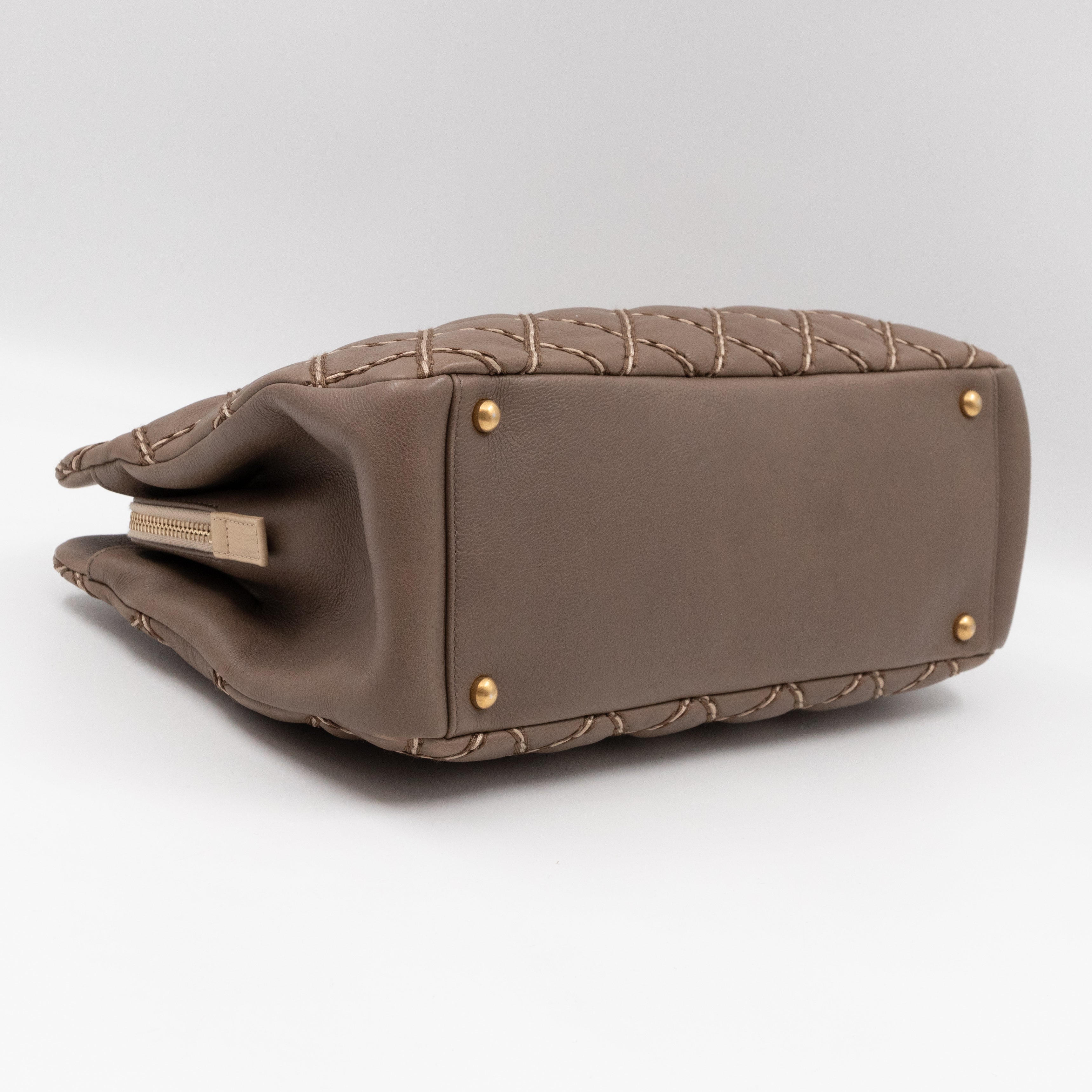 Paris-Dallas Medium Chic Stitch Tote Brown Calfskin Leather