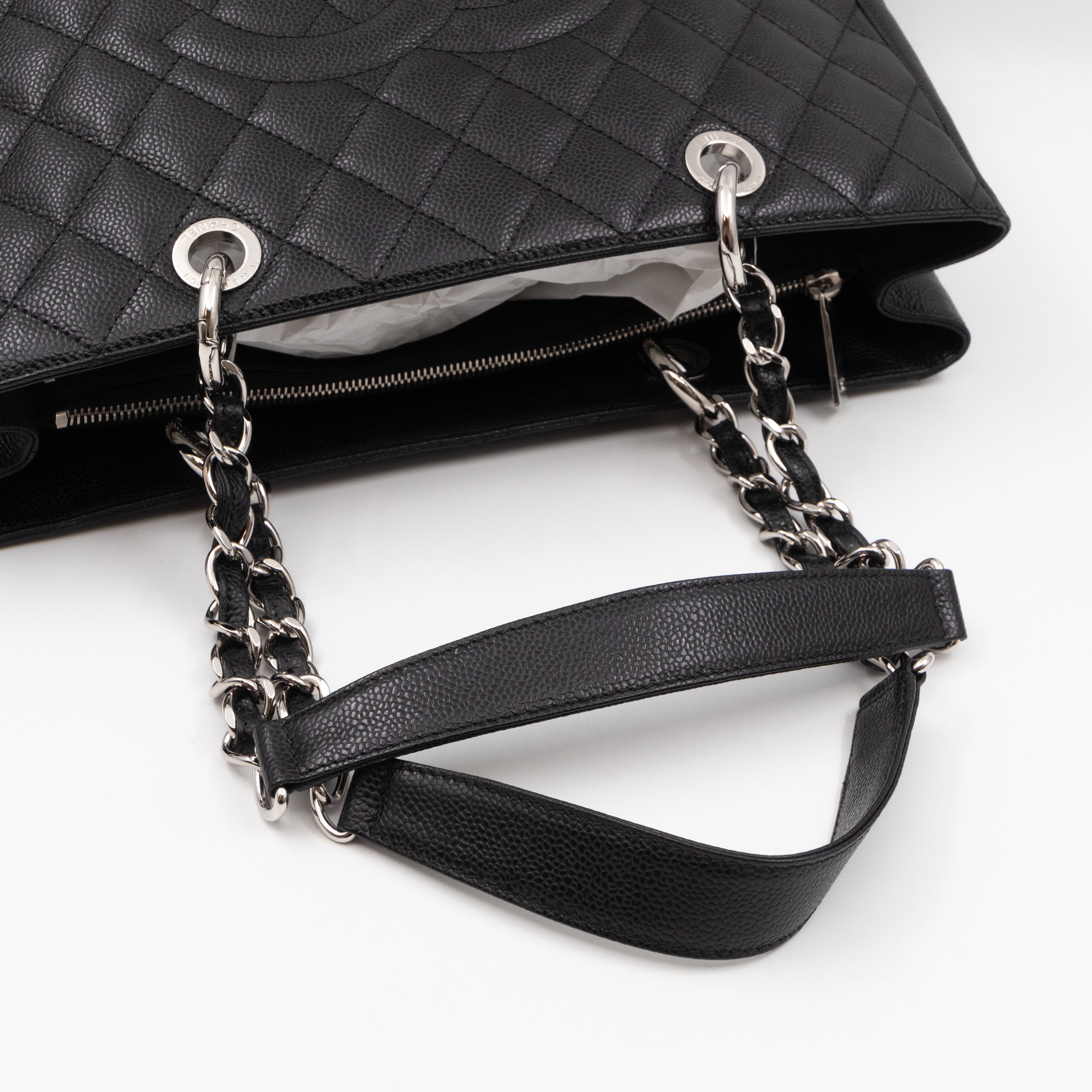 GST Grand Shopping Tote Black Caviar Silver
