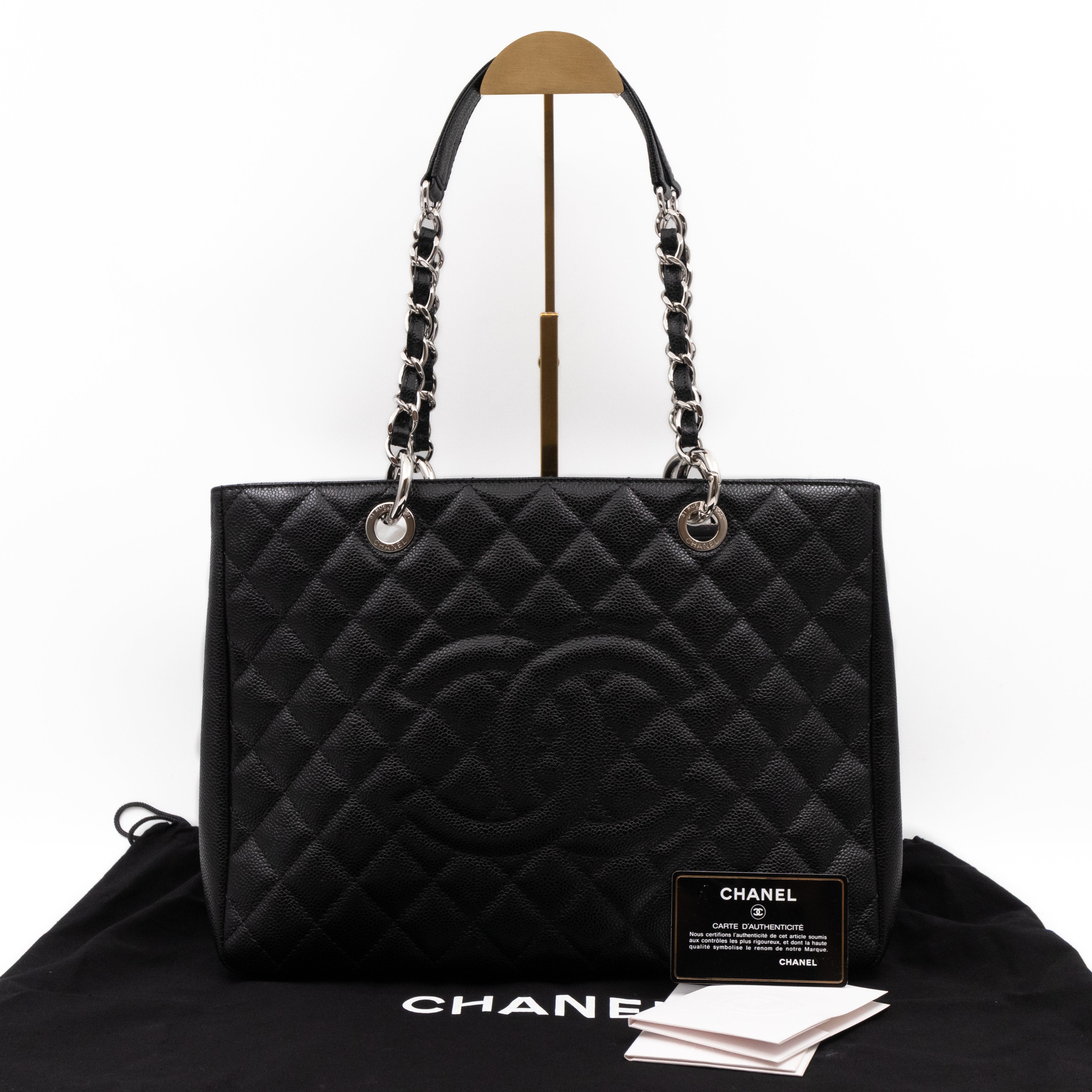 GST Grand Shopping Tote Black Caviar Silver