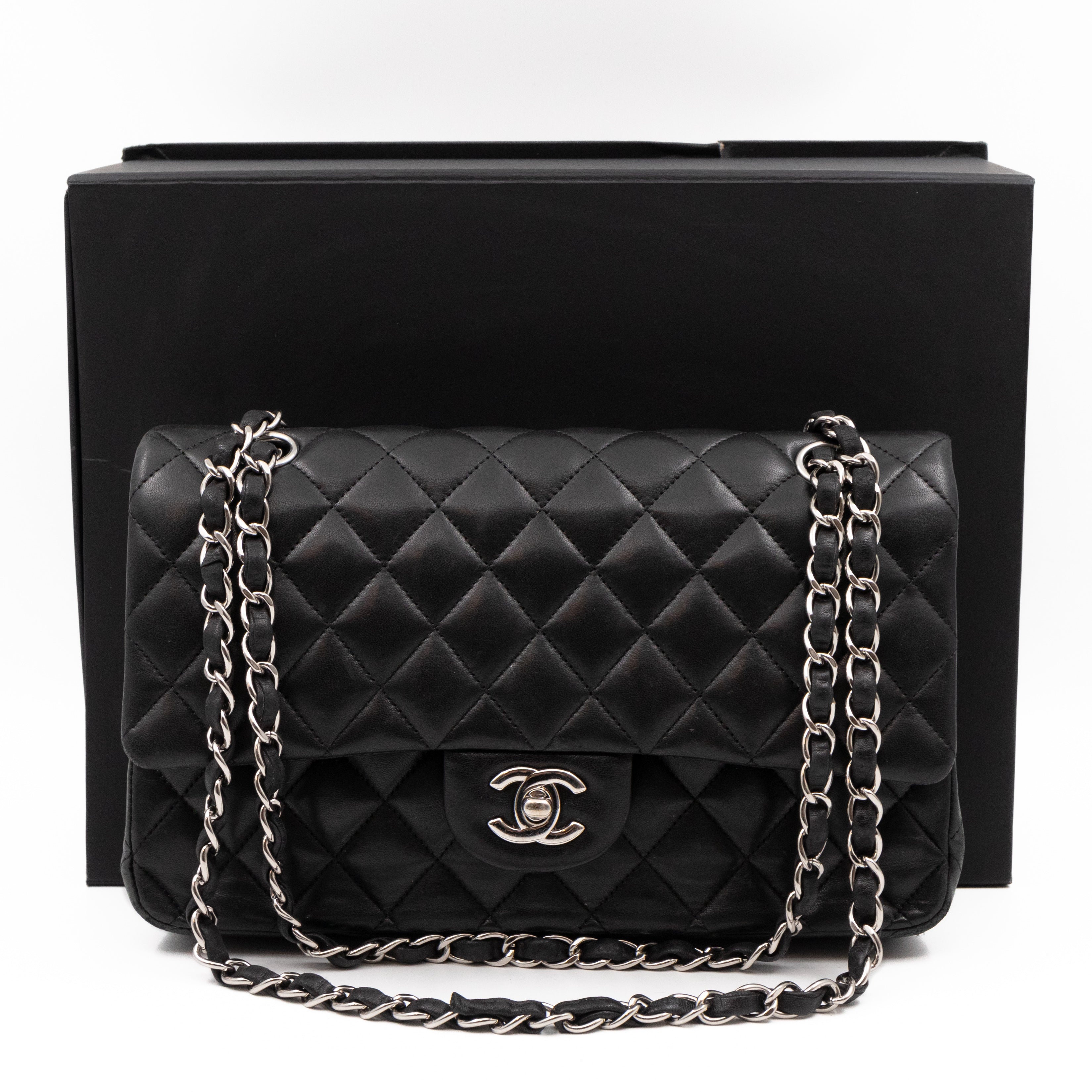 Classic Double Flap Medium Black Lambskin Leather Silver