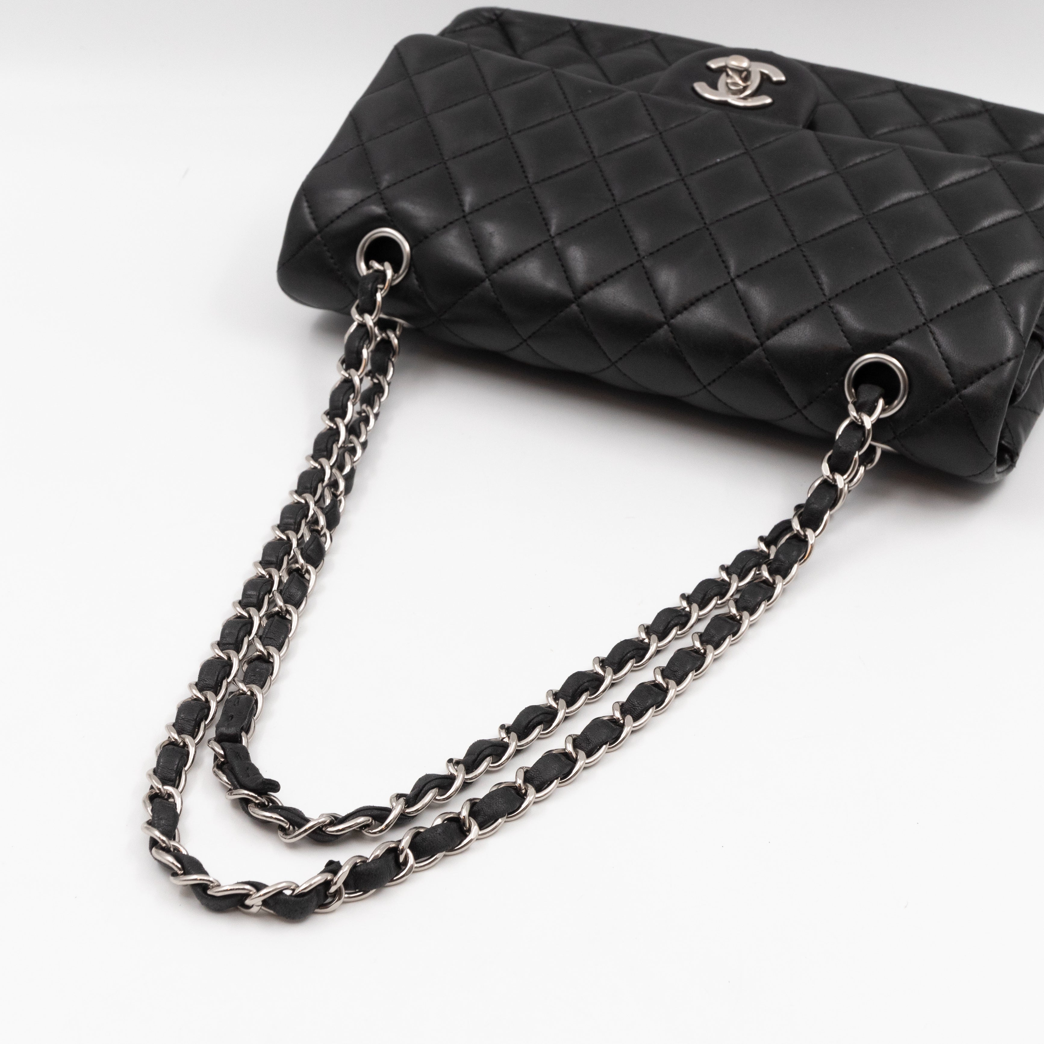 Classic Double Flap Medium Black Lambskin Leather Silver