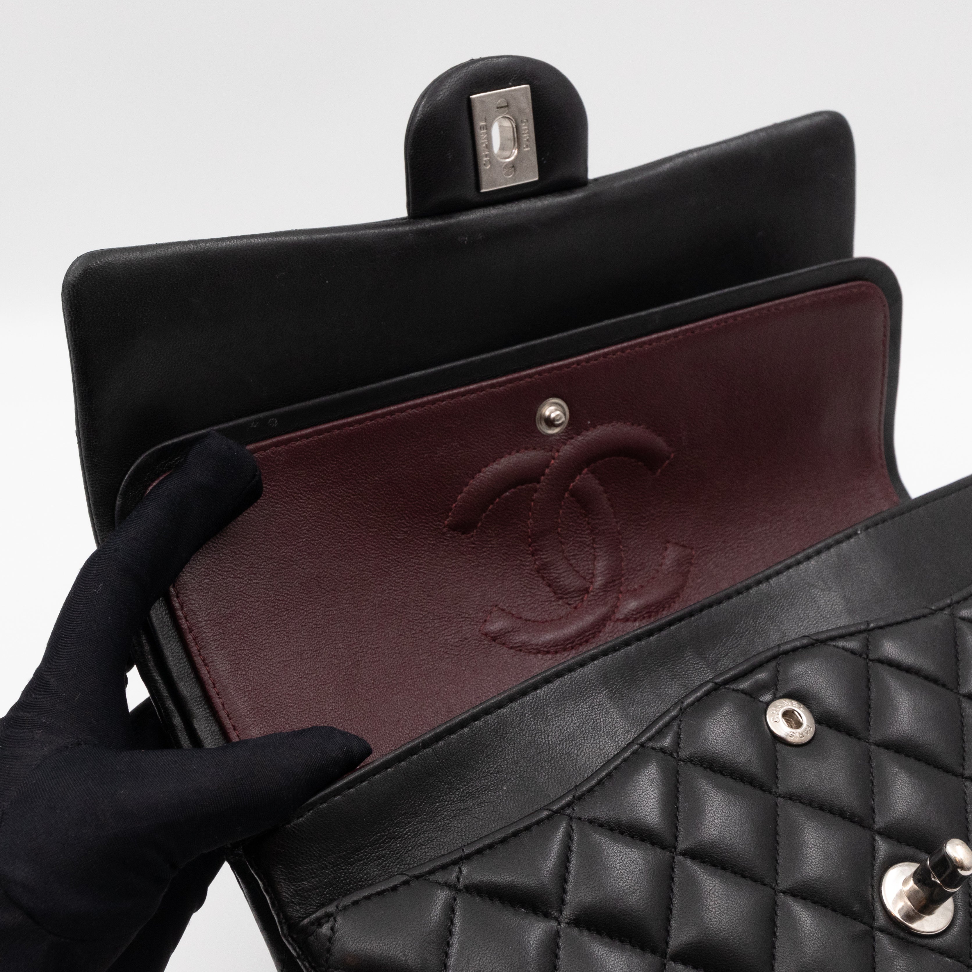 Classic Double Flap Medium Black Lambskin Leather Silver