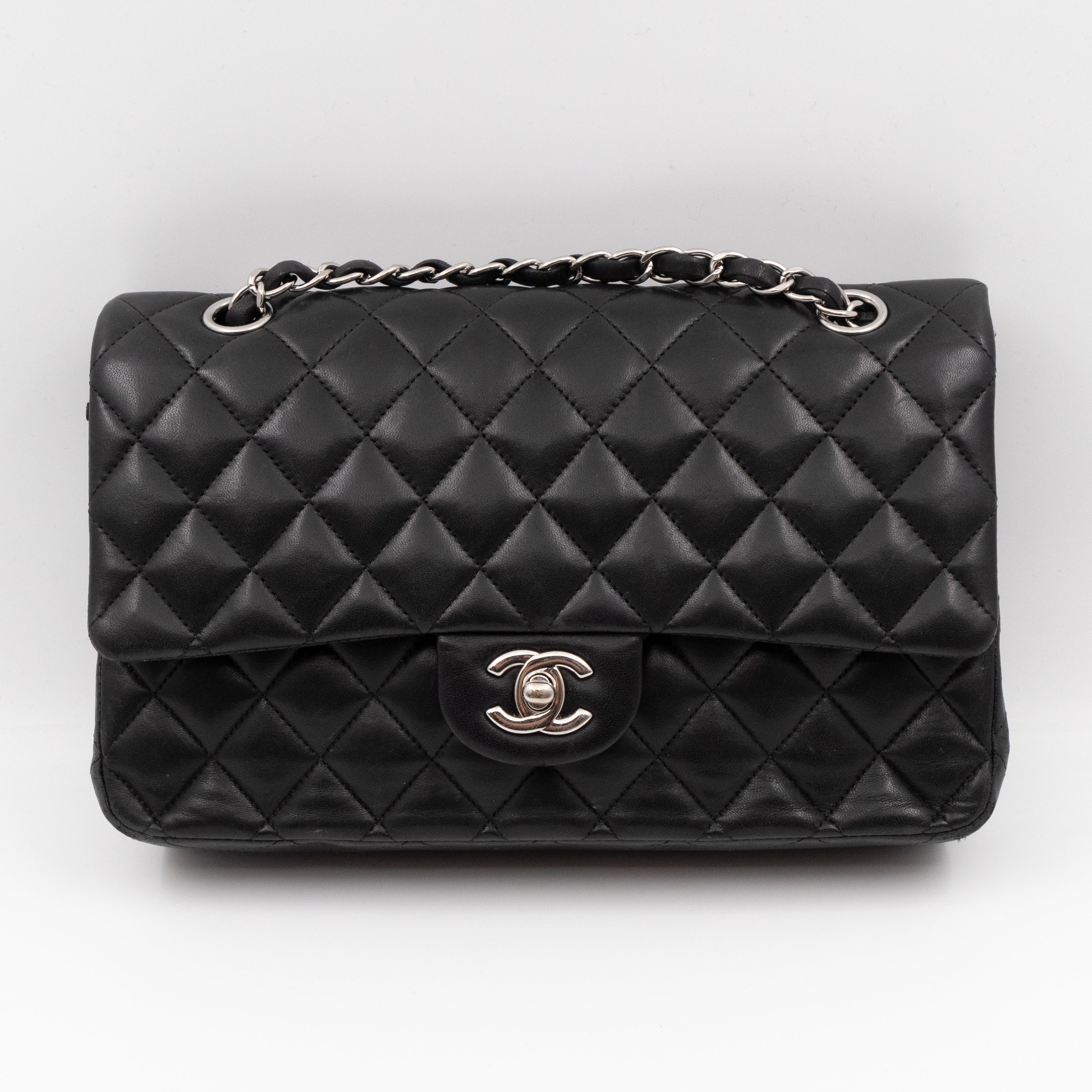 Classic Double Flap Medium Black Lambskin Leather Silver