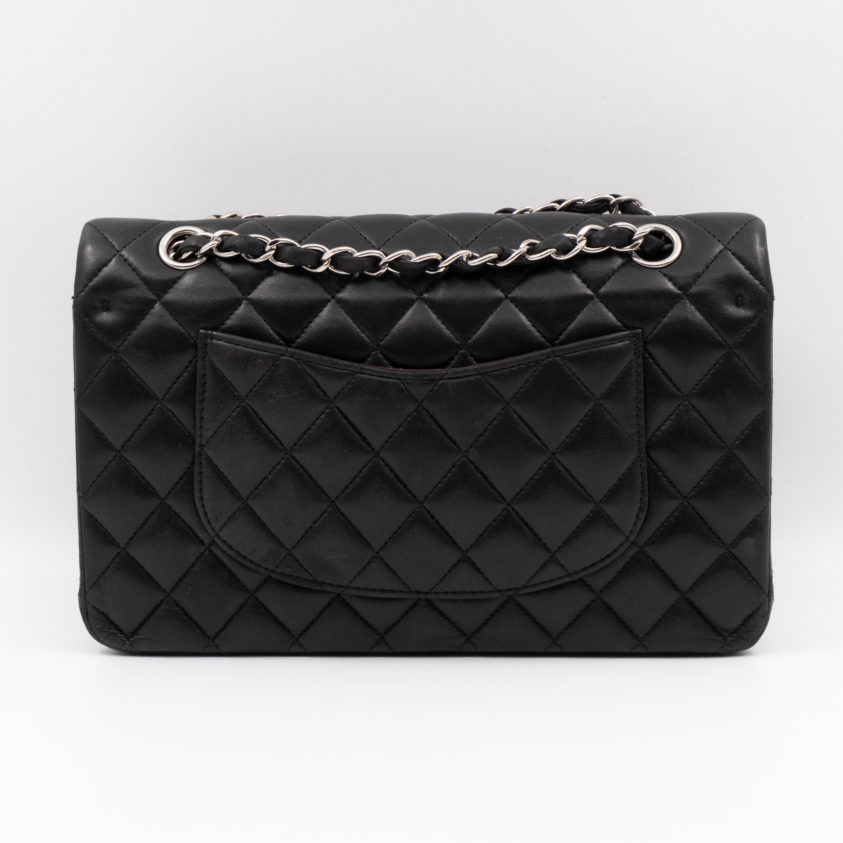 Classic Double Flap Medium Black Lambskin Leather Silver