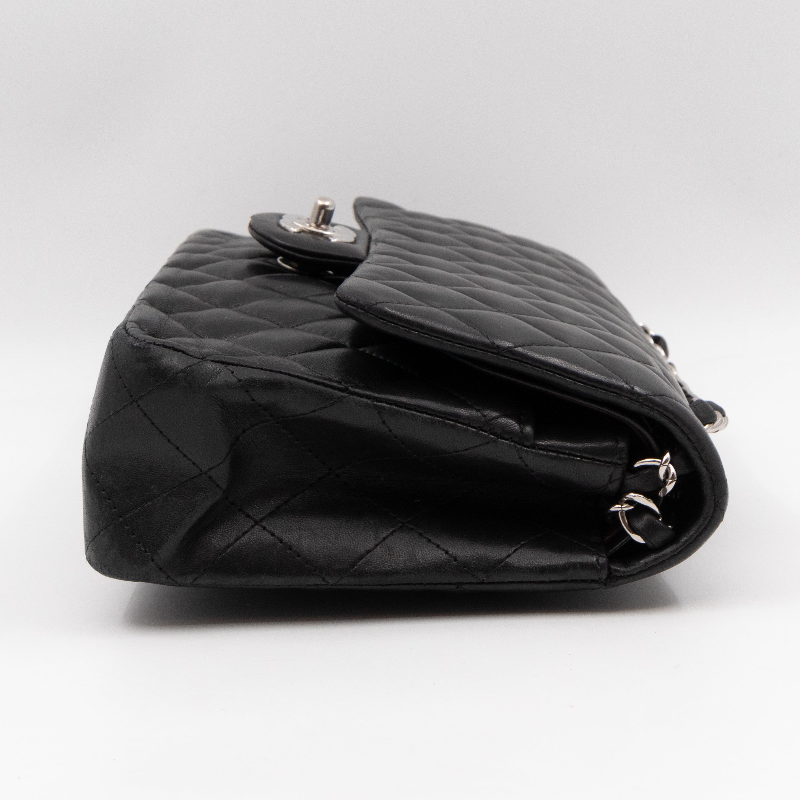 Classic Double Flap Medium Black Lambskin Leather Silver