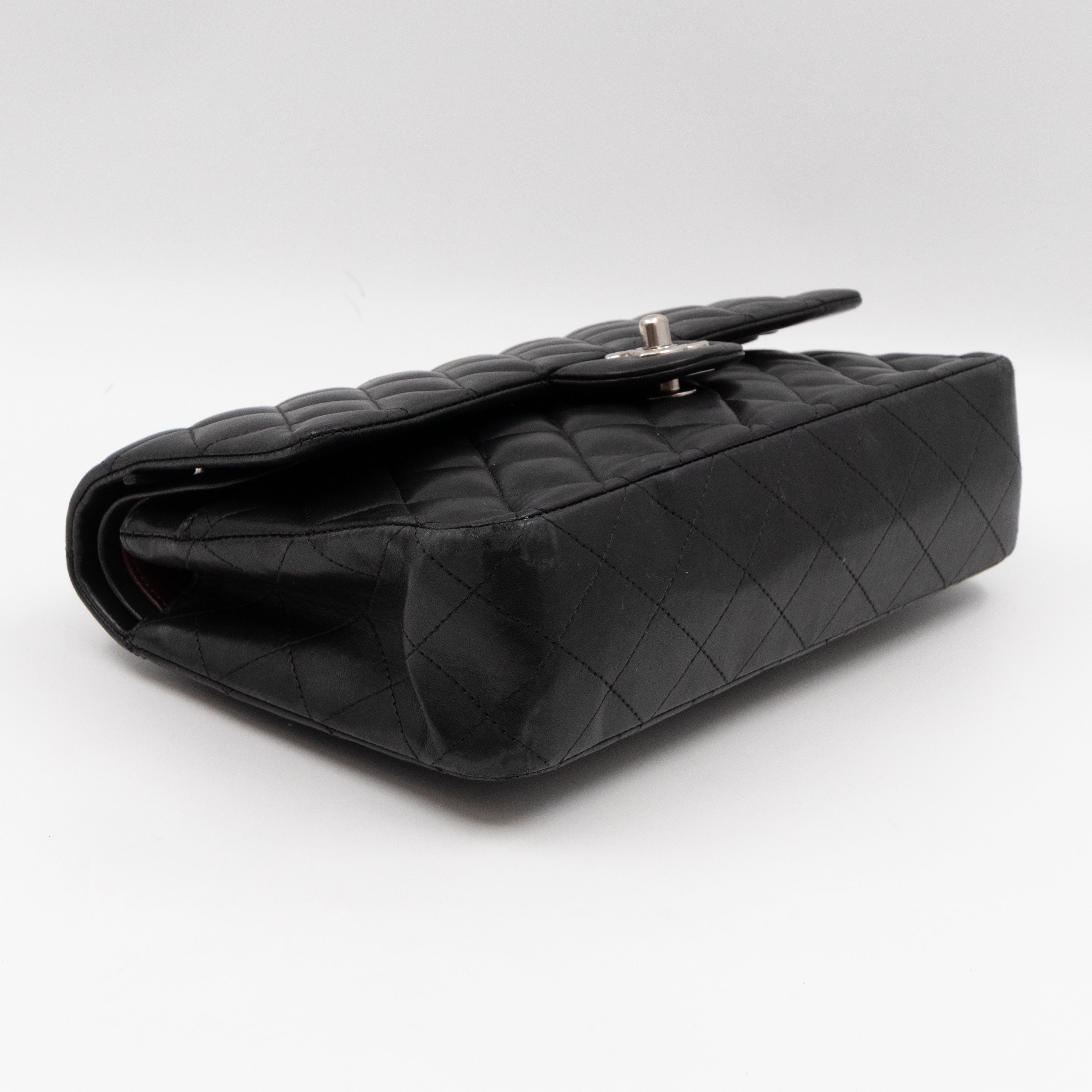 Classic Double Flap Medium Black Lambskin Leather Silver