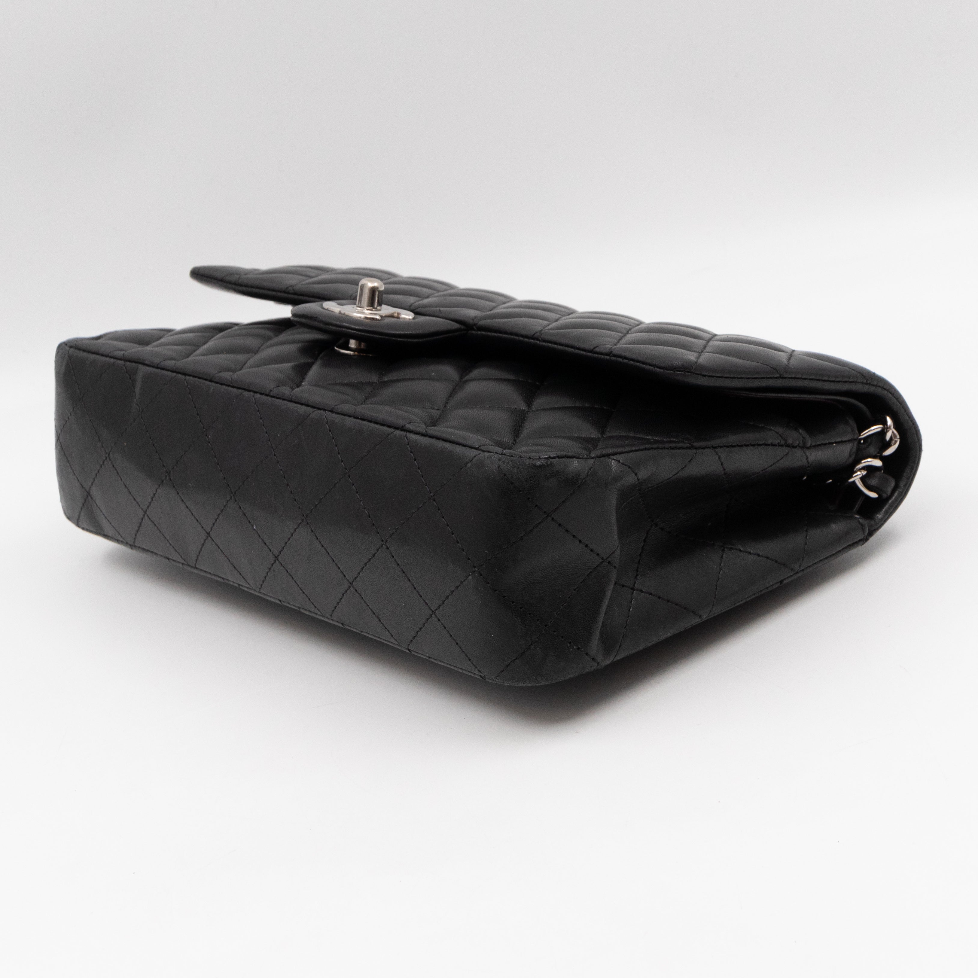 Classic Double Flap Medium Black Lambskin Leather Silver