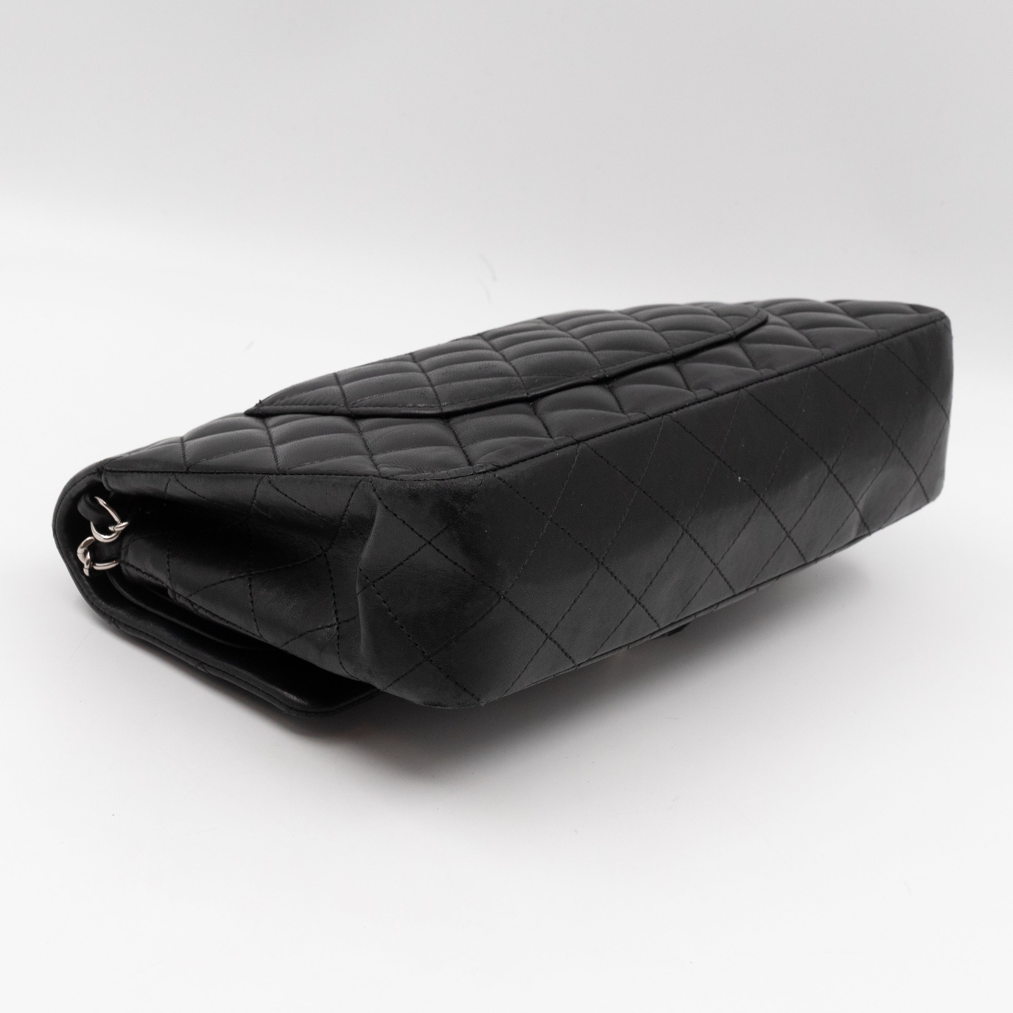 Classic Double Flap Medium Black Lambskin Leather Silver