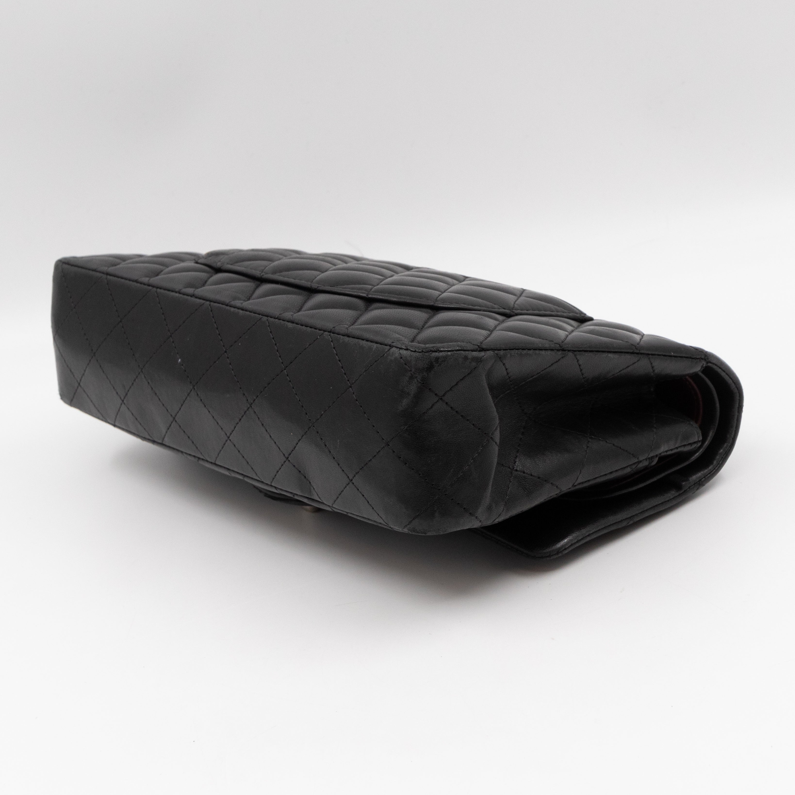 Classic Double Flap Medium Black Lambskin Leather Silver
