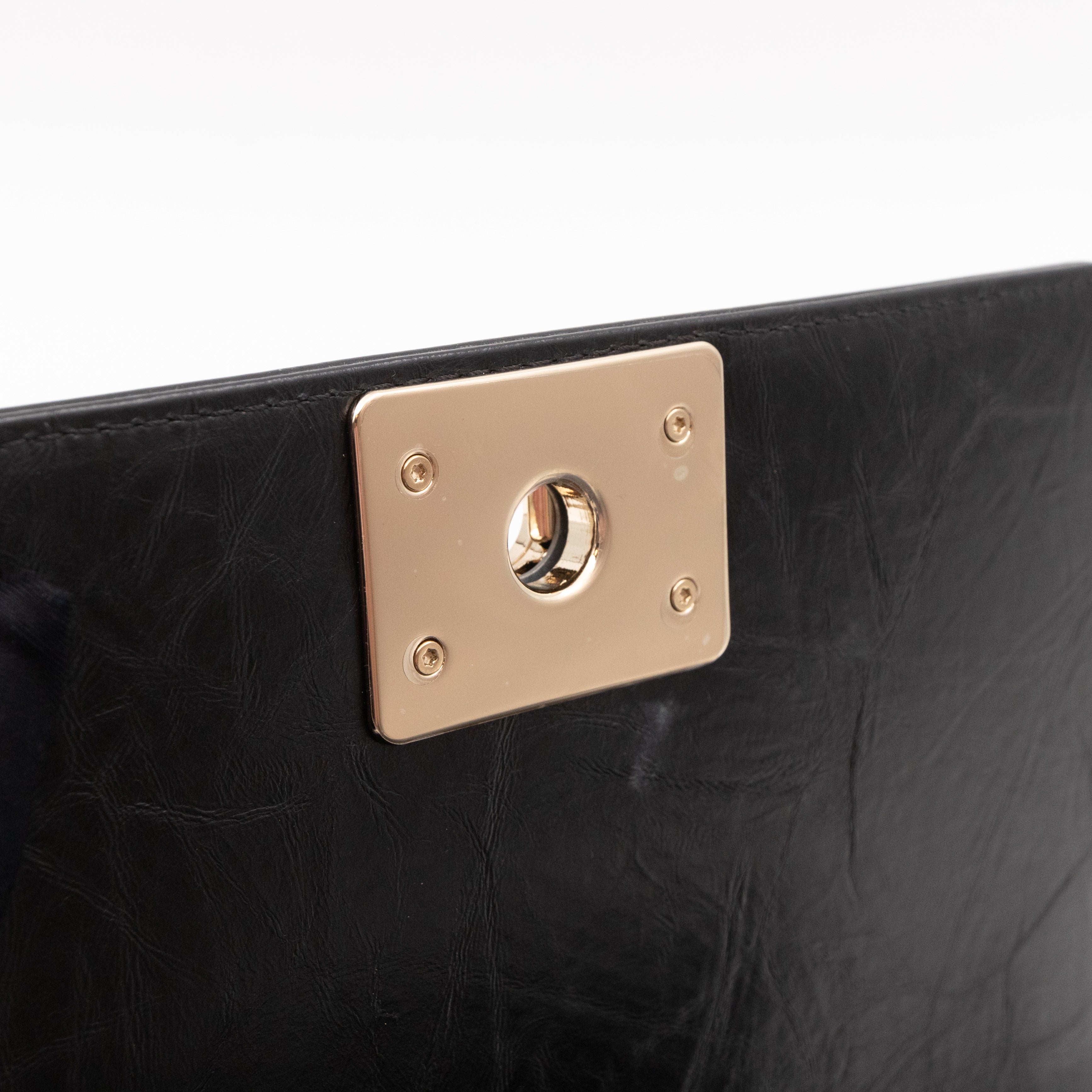 Boy Bag Small Chevron Chains Black Crumpled Calfskin