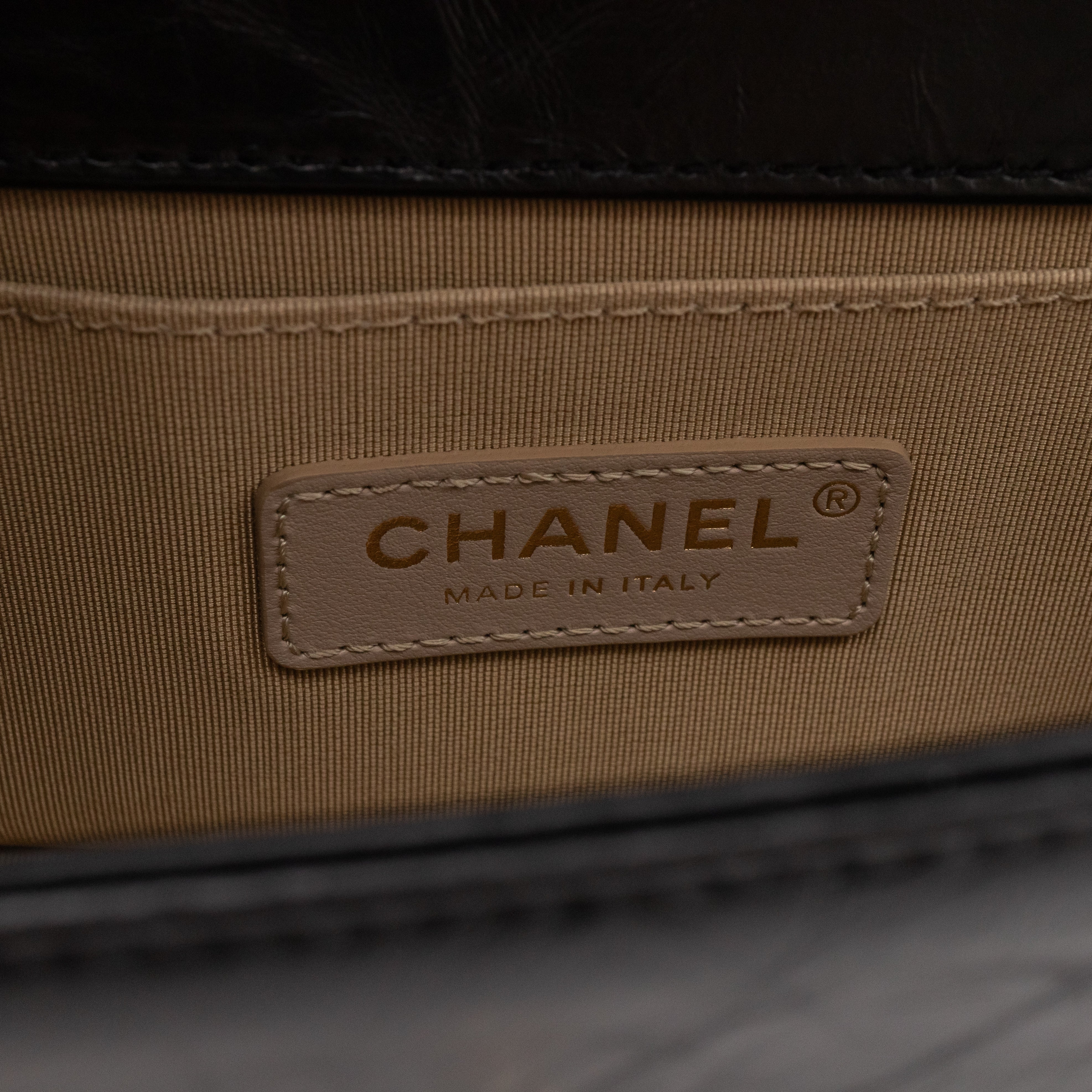 Boy Bag Small Chevron Chains Black Crumpled Calfskin