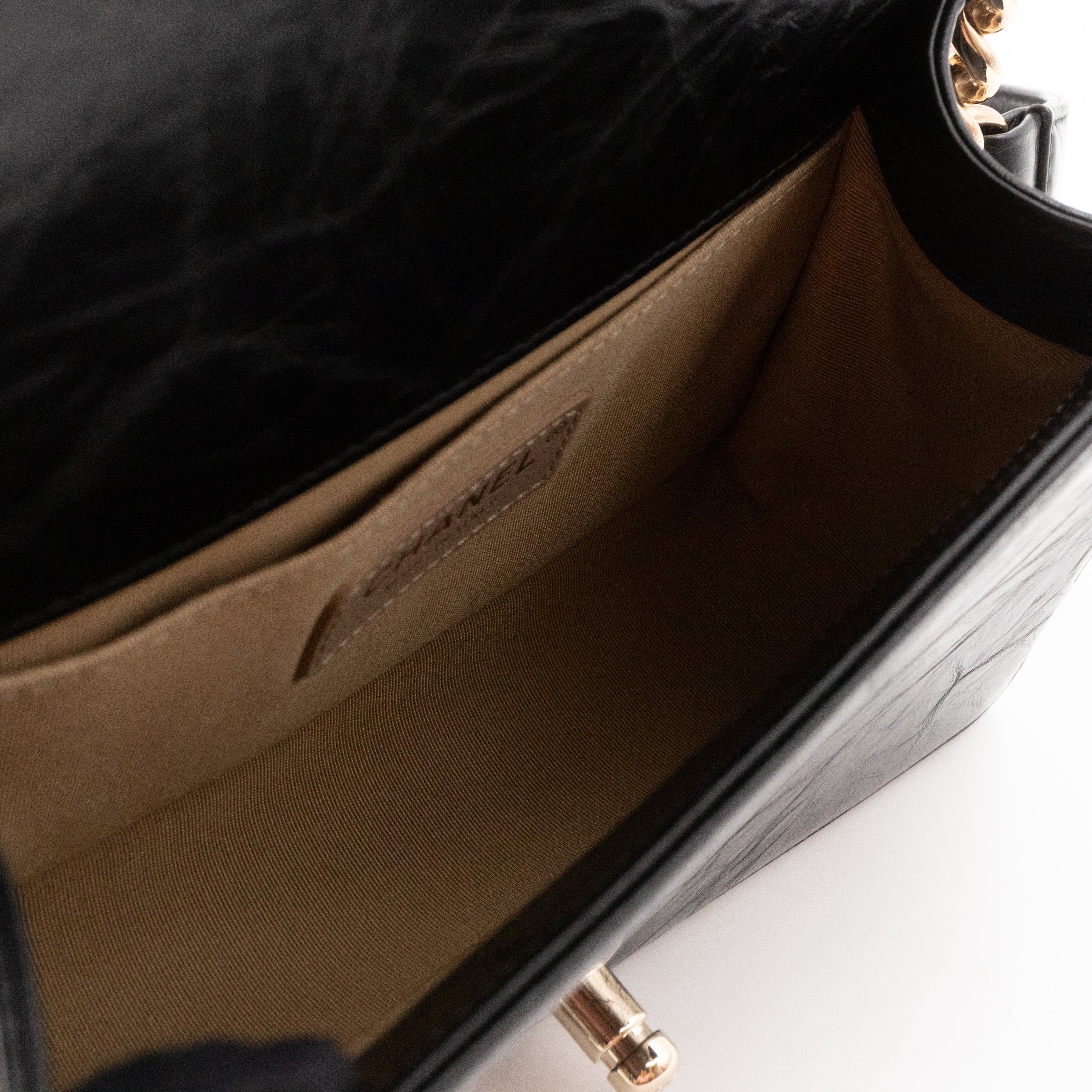 Boy Bag Small Chevron Chains Black Crumpled Calfskin