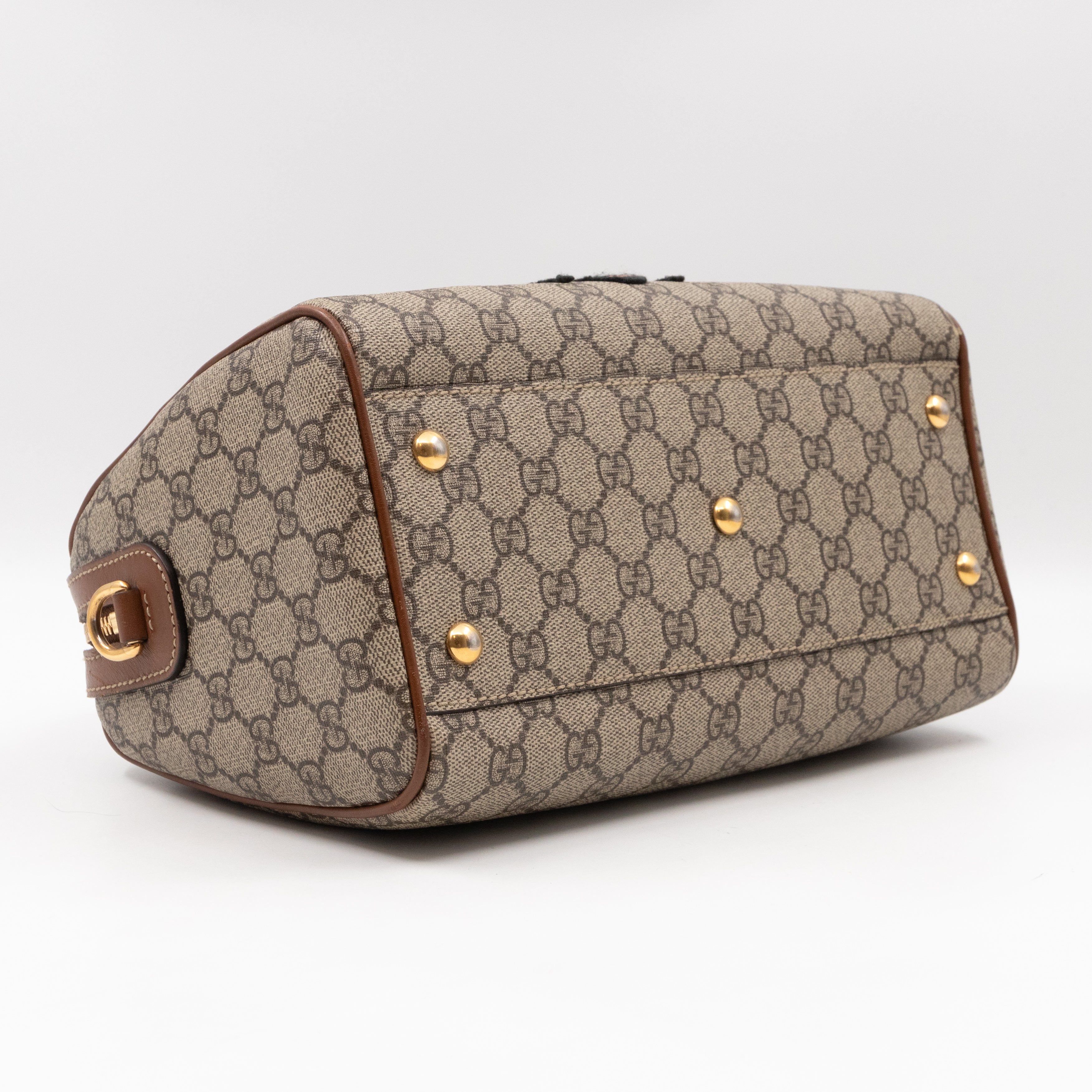 Top Handle Boston Bag GG Supreme Bee Embroidered