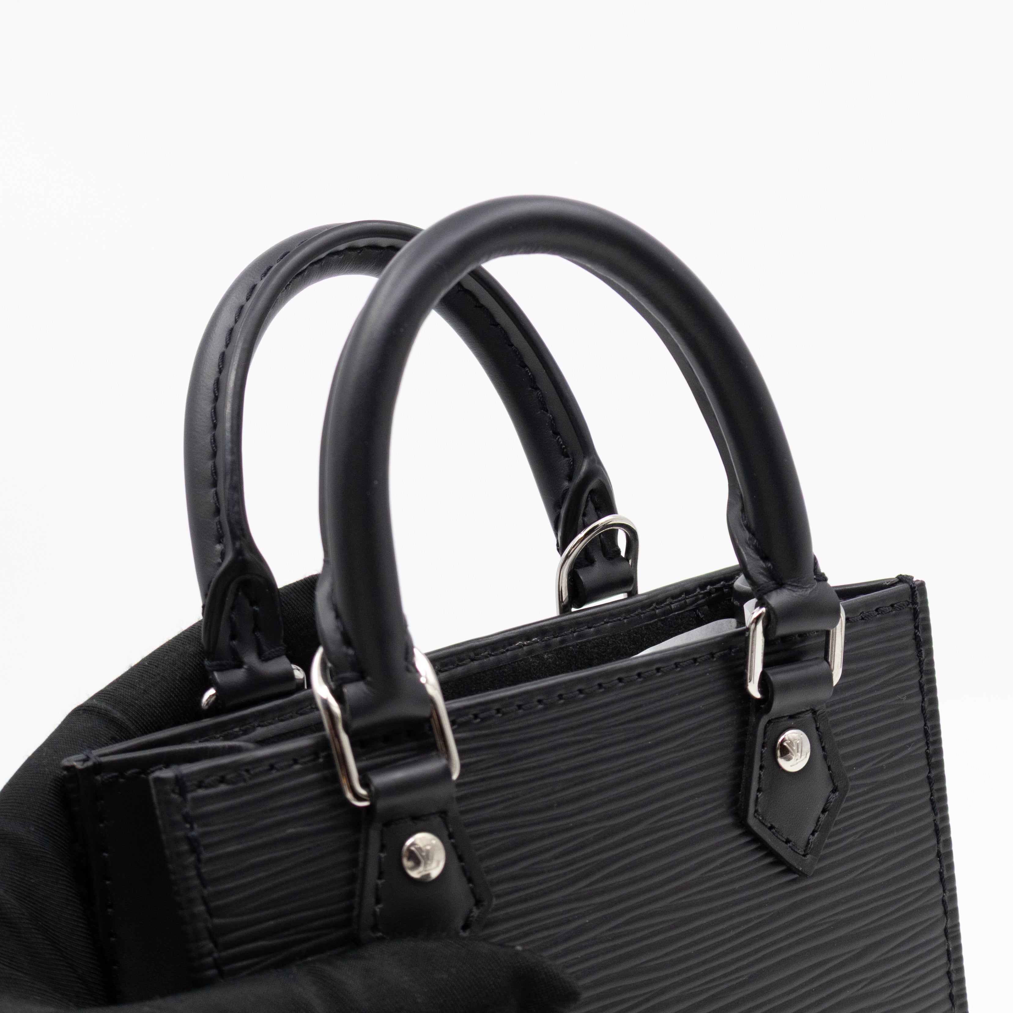 Petit Sac Plat Black Epi Leather With Jacquard Strap