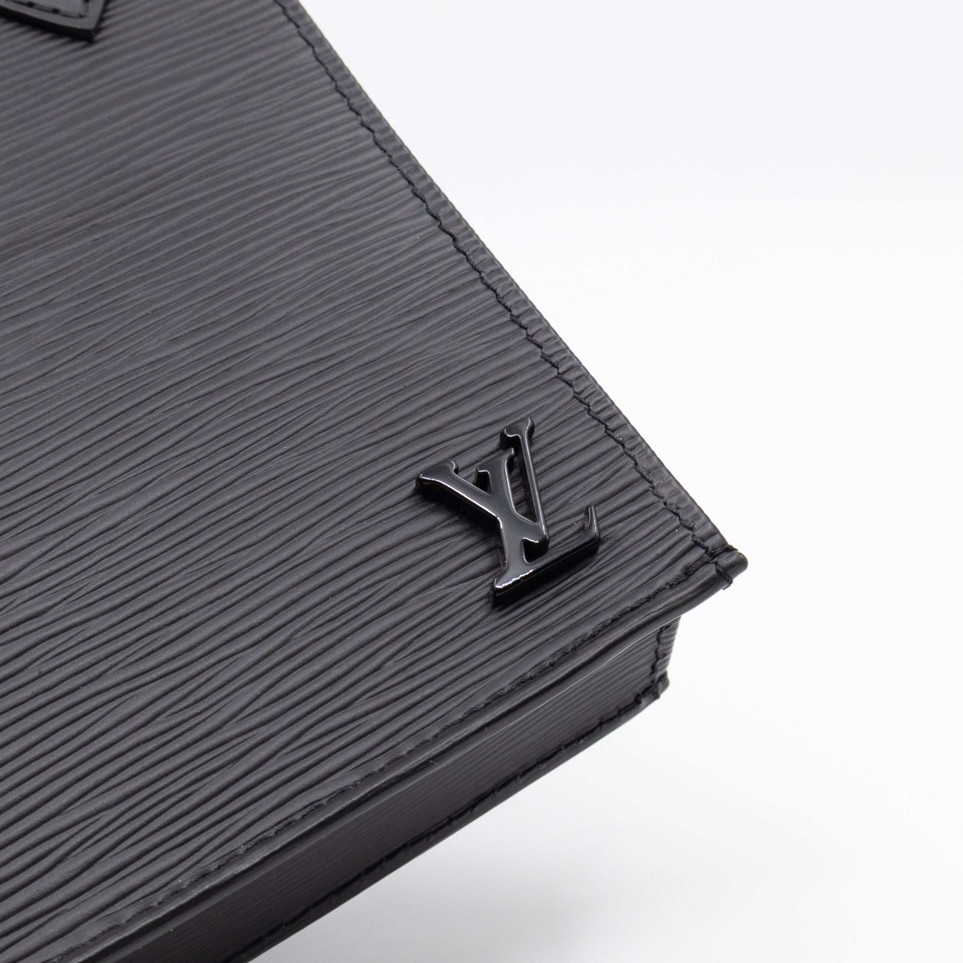 Petit Sac Plat Black Epi Leather With Jacquard Strap