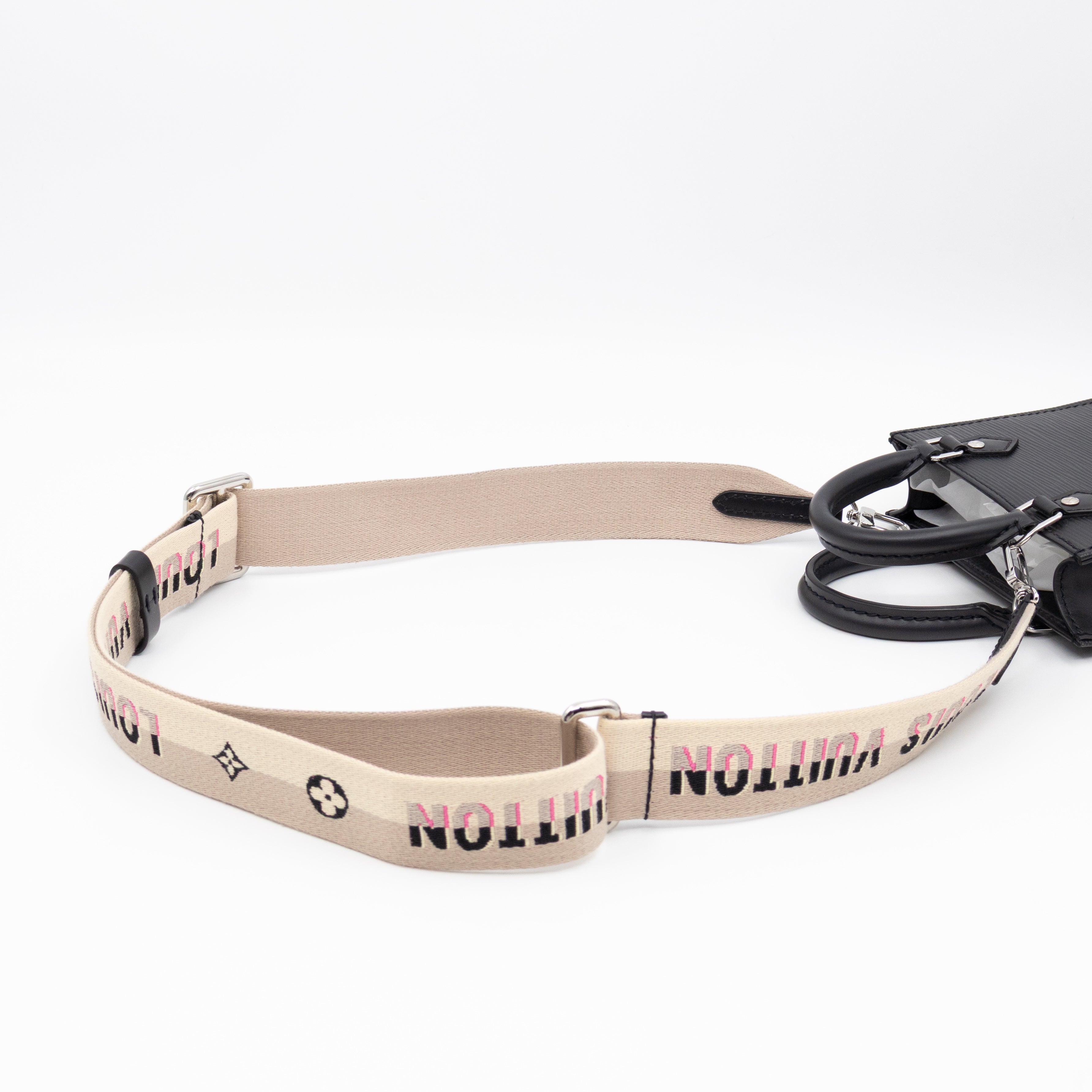 Petit Sac Plat Black Epi Leather With Jacquard Strap