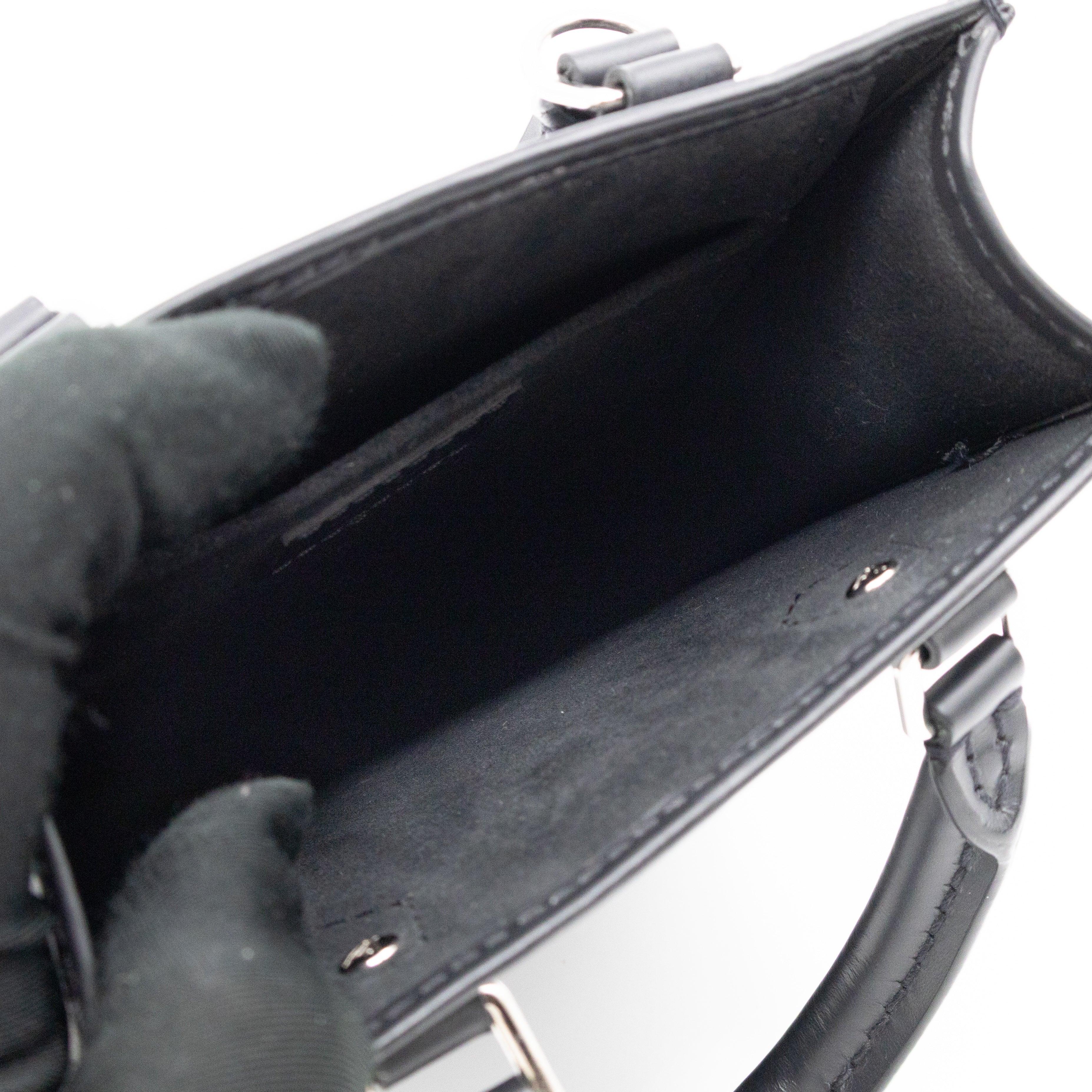 Petit Sac Plat Black Epi Leather With Jacquard Strap