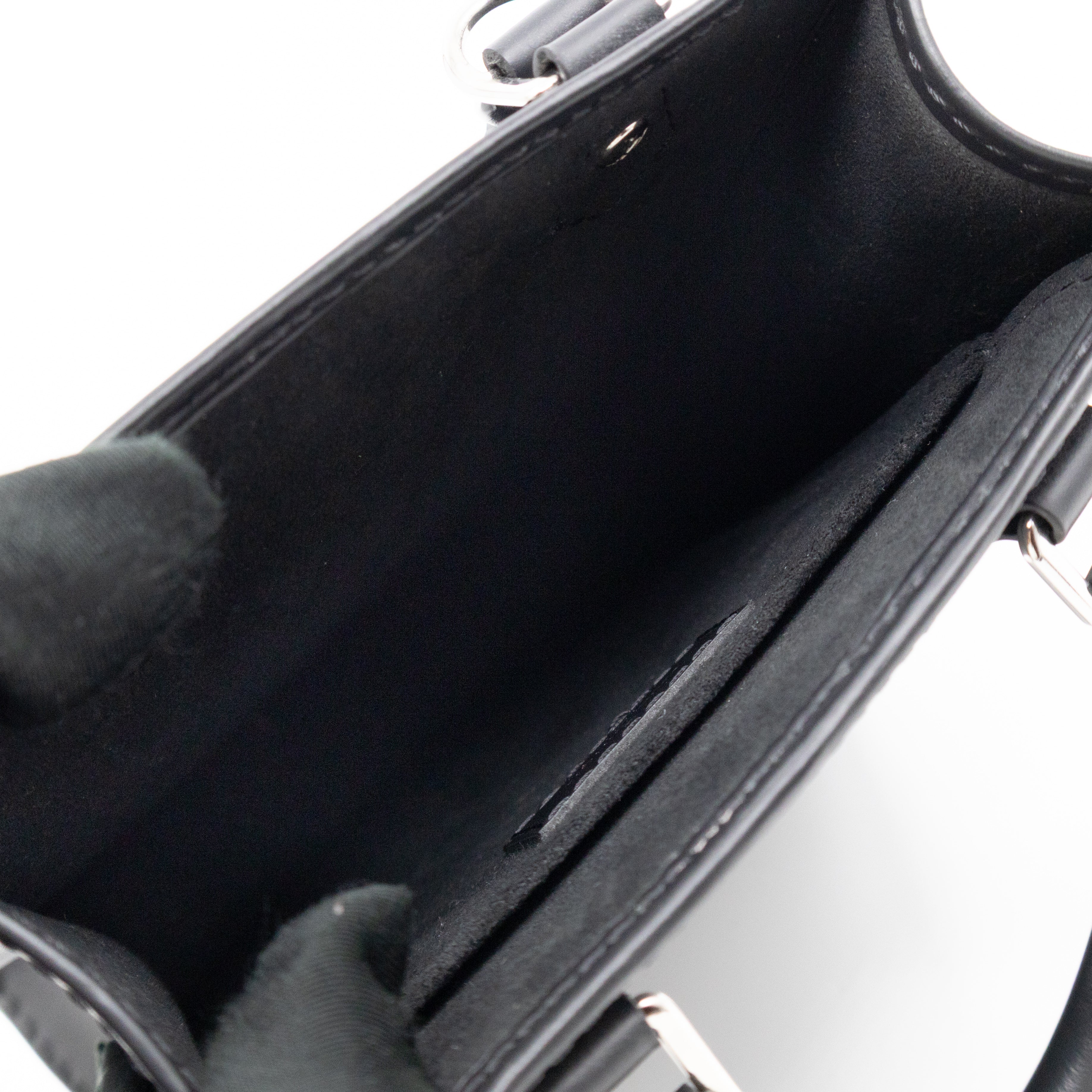 Petit Sac Plat Black Epi Leather With Jacquard Strap