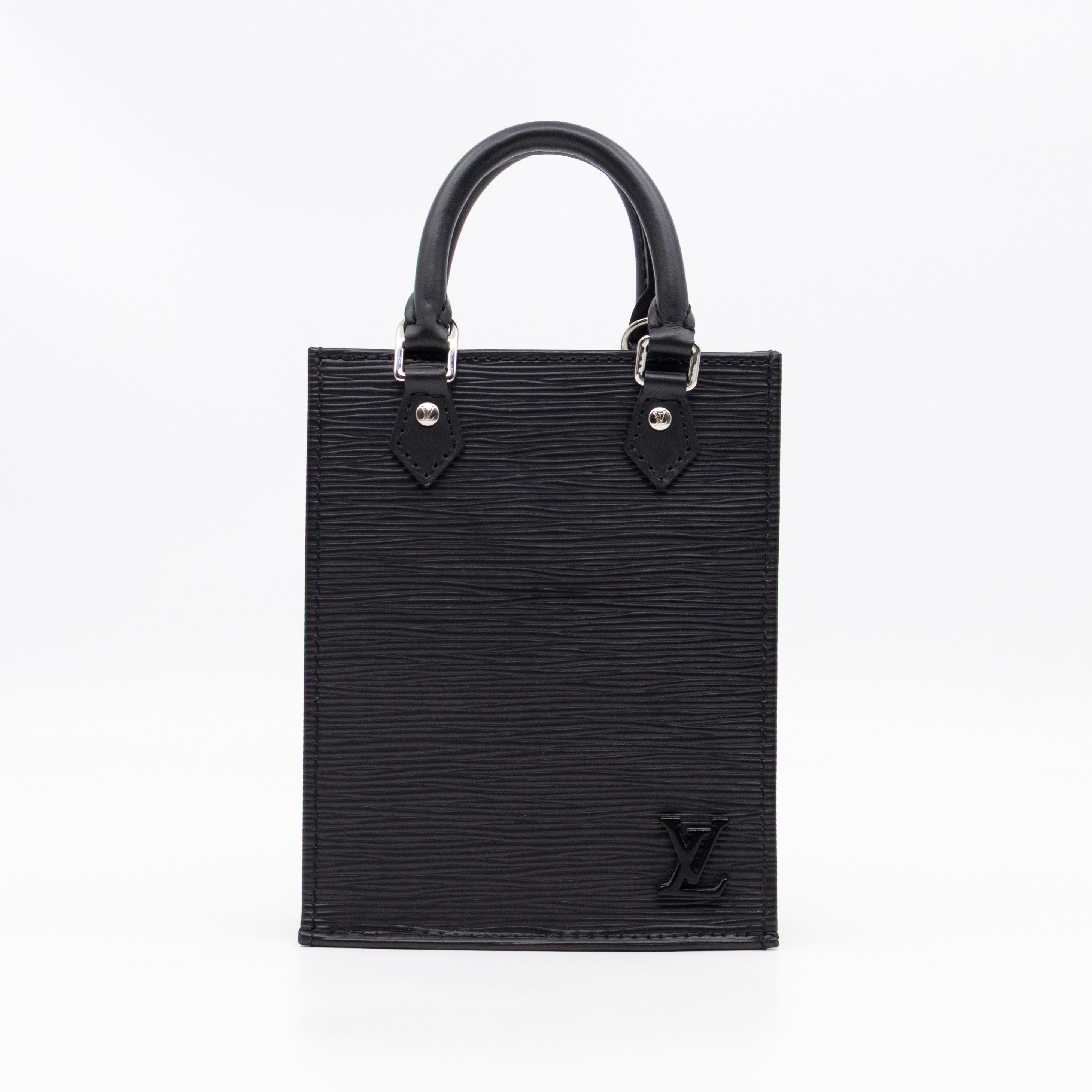 Petit Sac Plat Black Epi Leather With Jacquard Strap