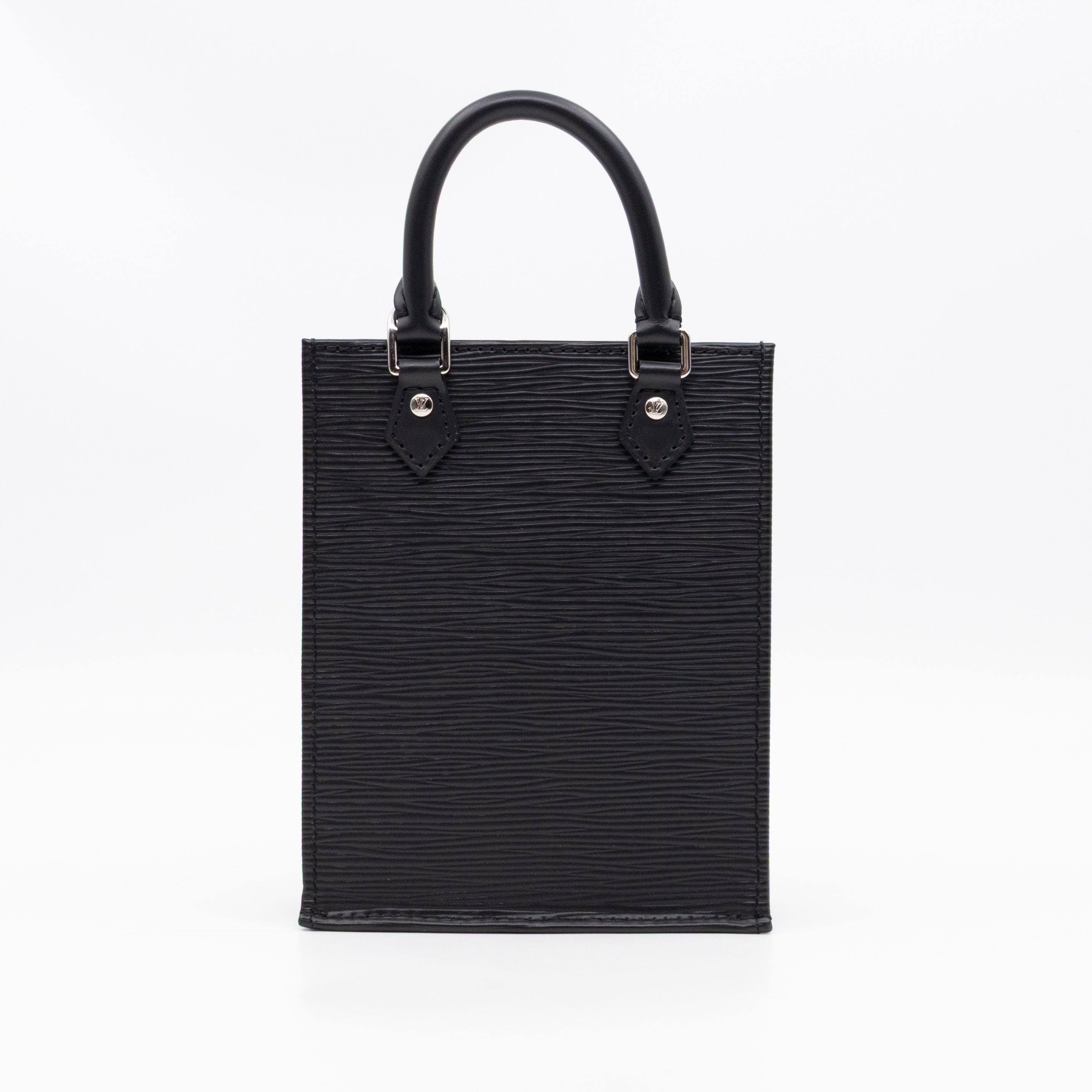 Petit Sac Plat Black Epi Leather With Jacquard Strap