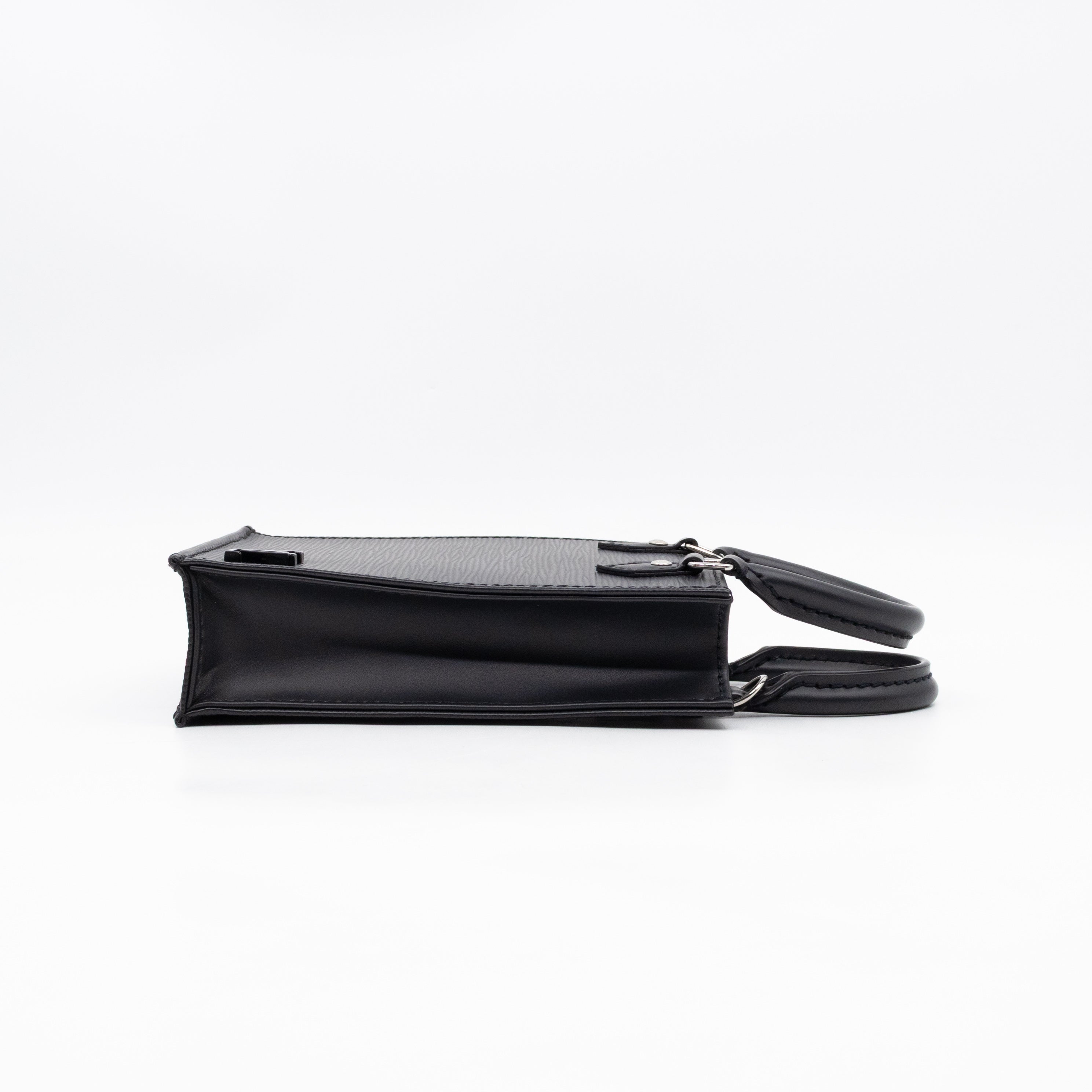 Petit Sac Plat Black Epi Leather With Jacquard Strap