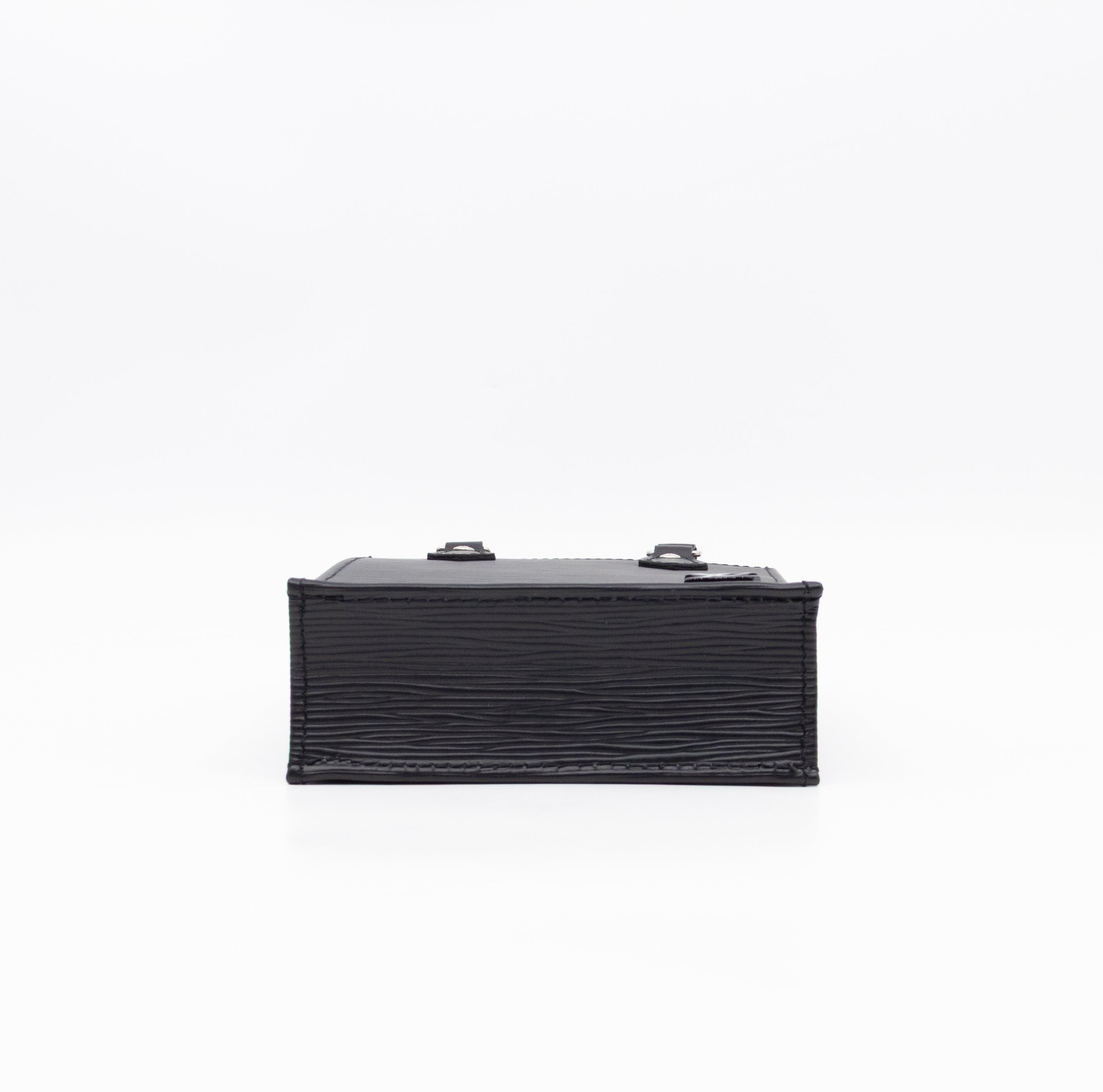 Petit Sac Plat Black Epi Leather With Jacquard Strap