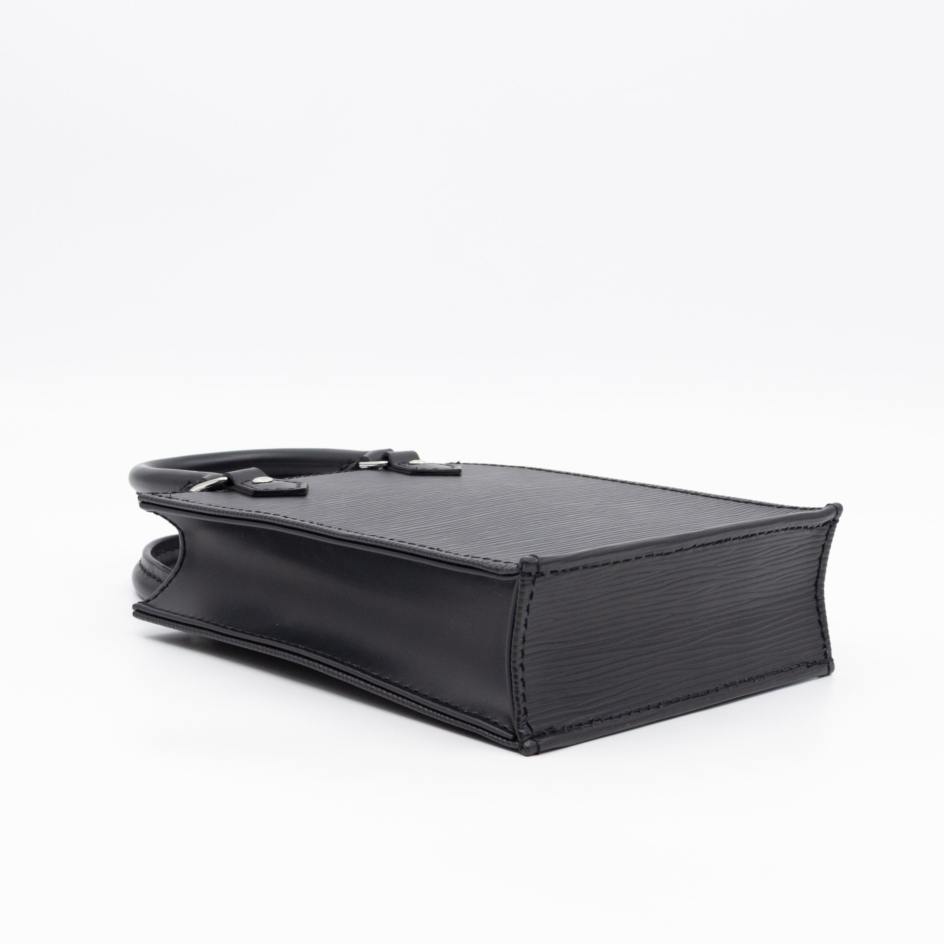 Petit Sac Plat Black Epi Leather With Jacquard Strap