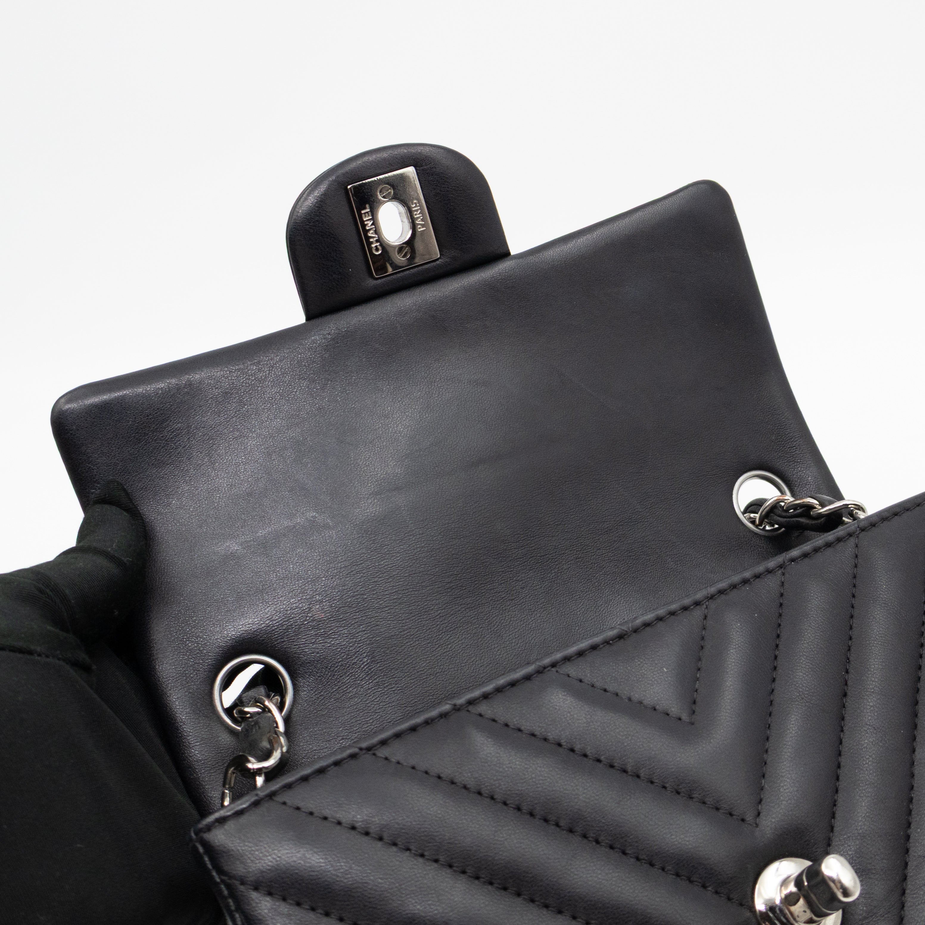 Classic Flap Mini Rectangular Black Chevron Lambskin Leather