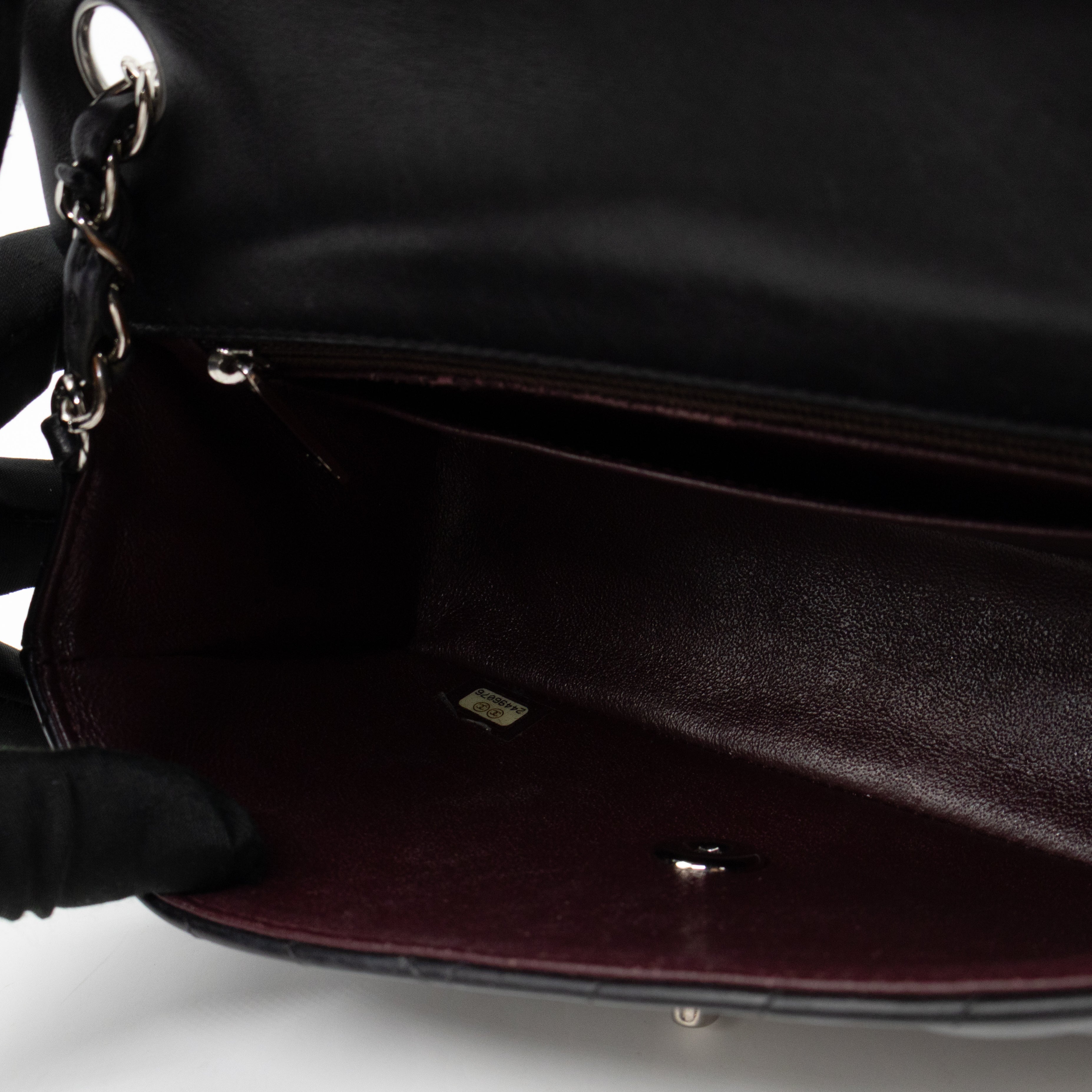 Classic Flap Mini Rectangular Black Chevron Lambskin Leather