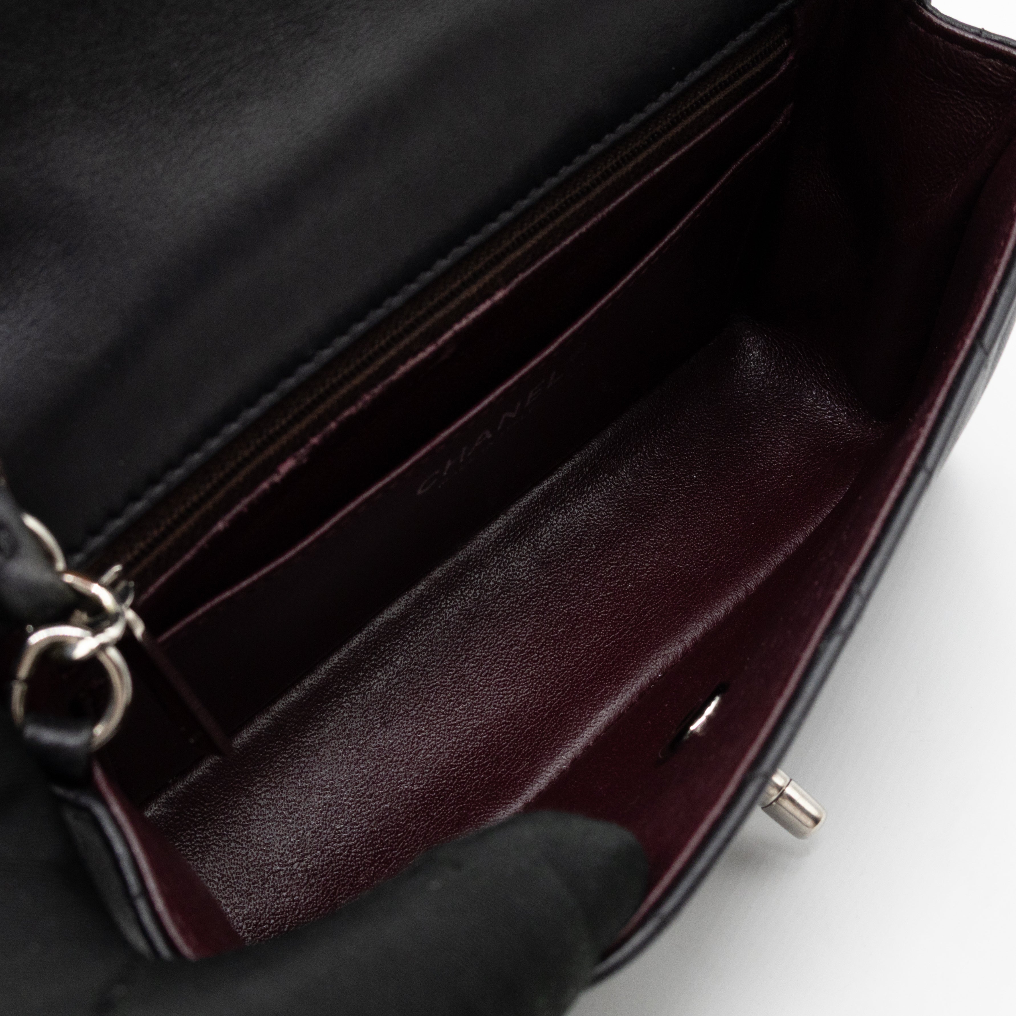 Classic Flap Mini Rectangular Black Chevron Lambskin Leather