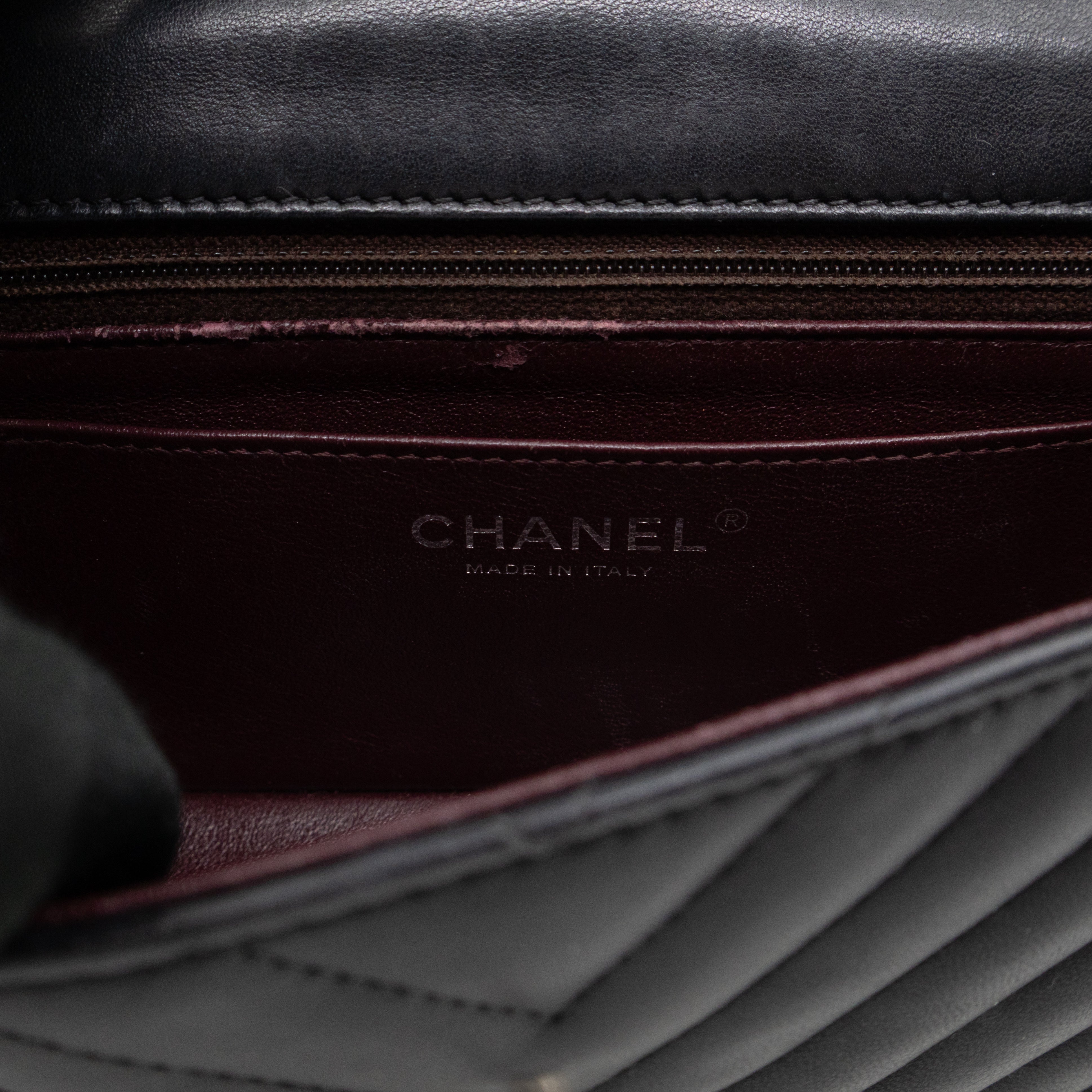Classic Flap Mini Rectangular Black Chevron Lambskin Leather