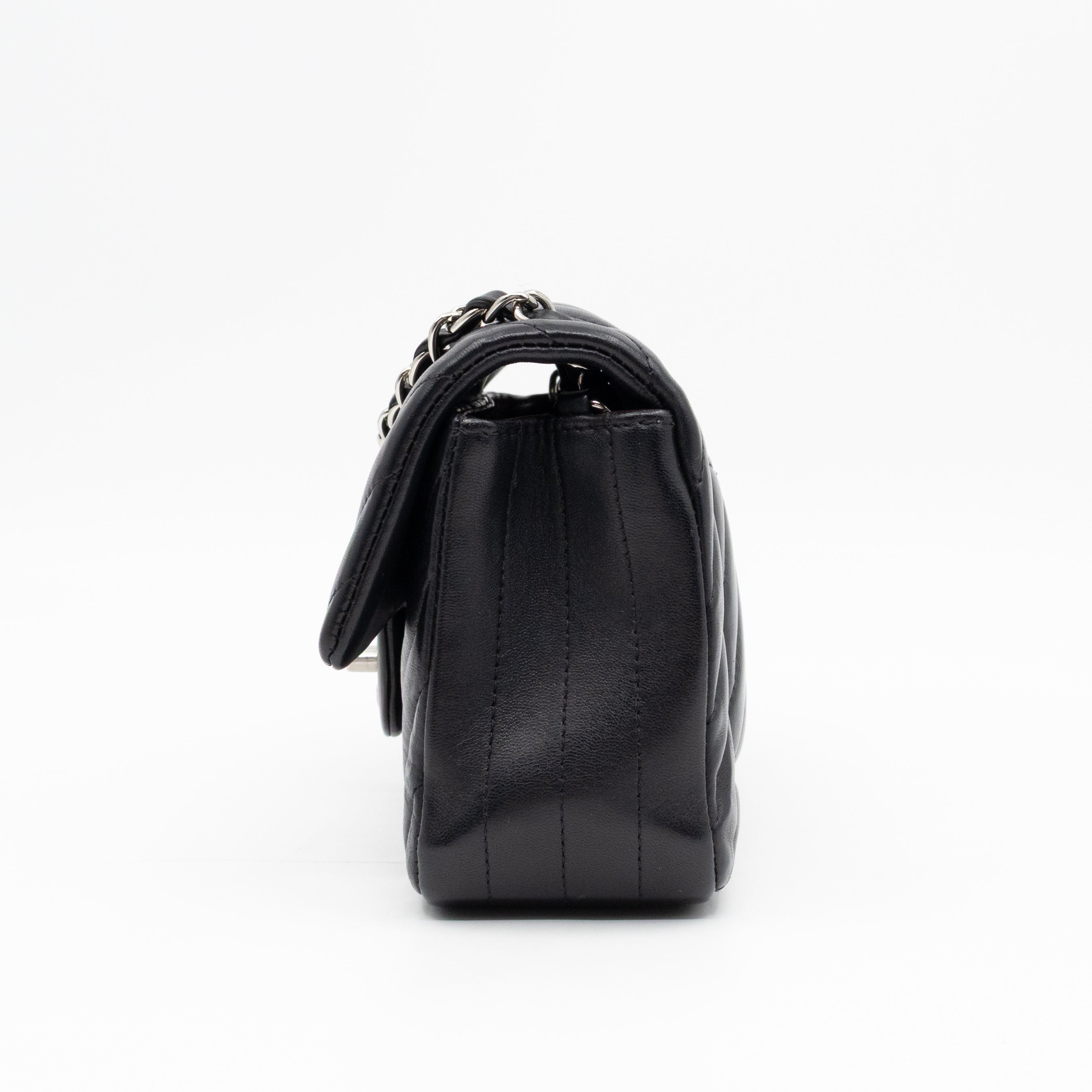 Classic Flap Mini Rectangular Black Chevron Lambskin Leather