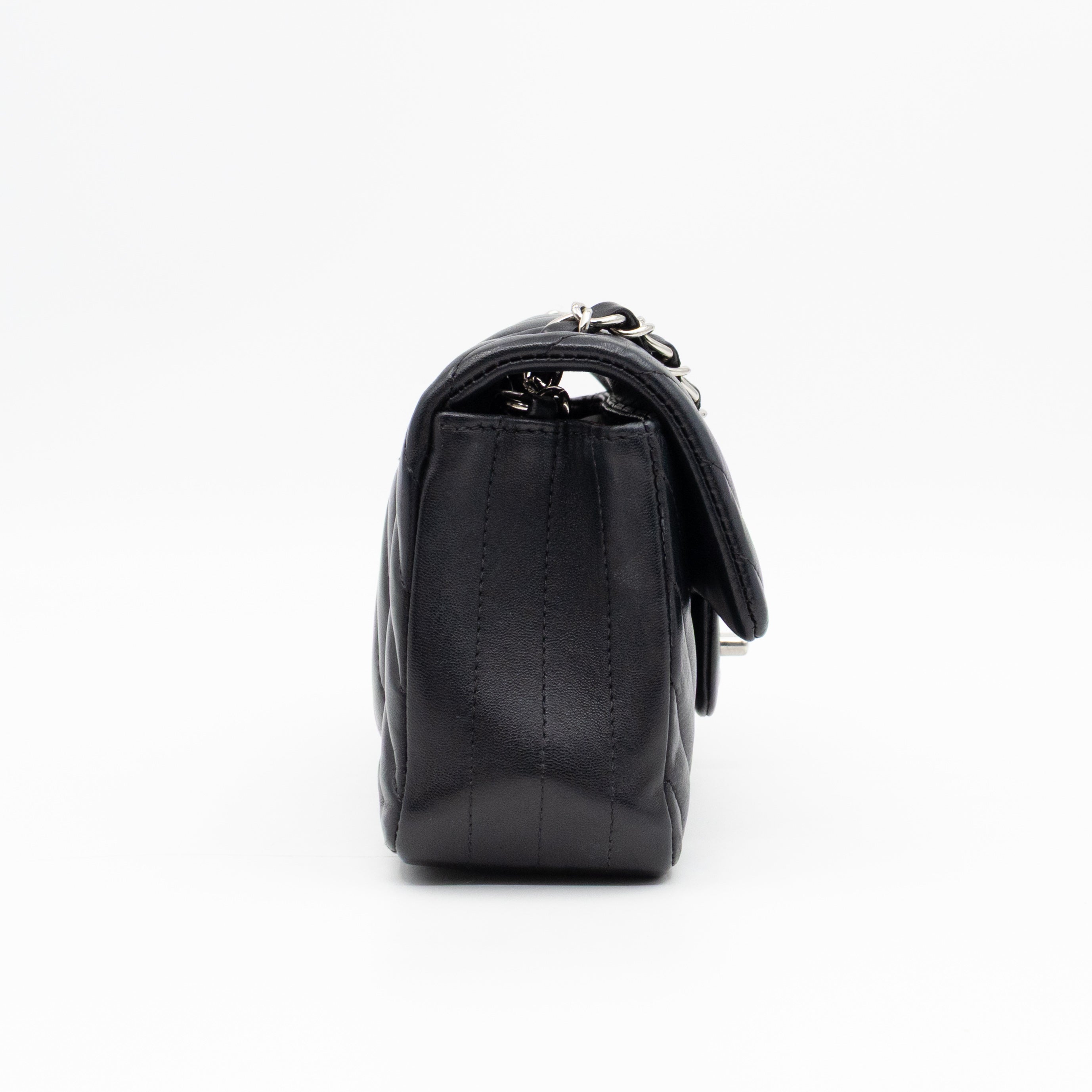 Classic Flap Mini Rectangular Black Chevron Lambskin Leather