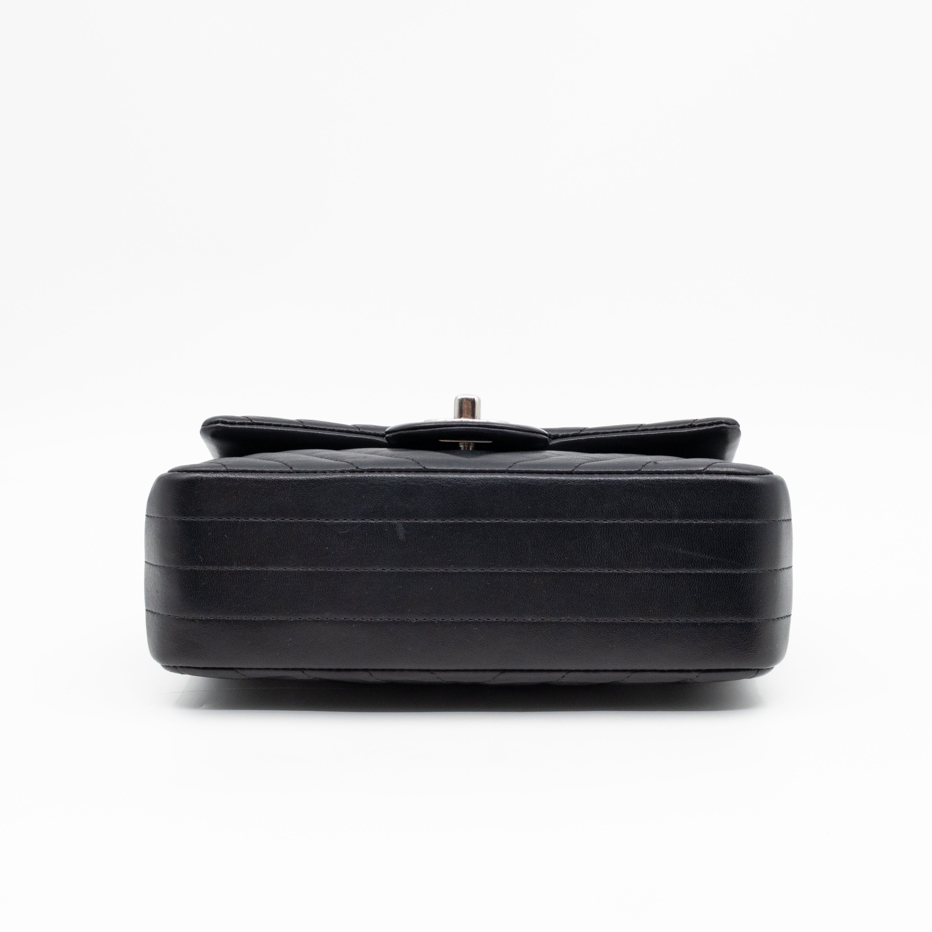 Classic Flap Mini Rectangular Black Chevron Lambskin Leather