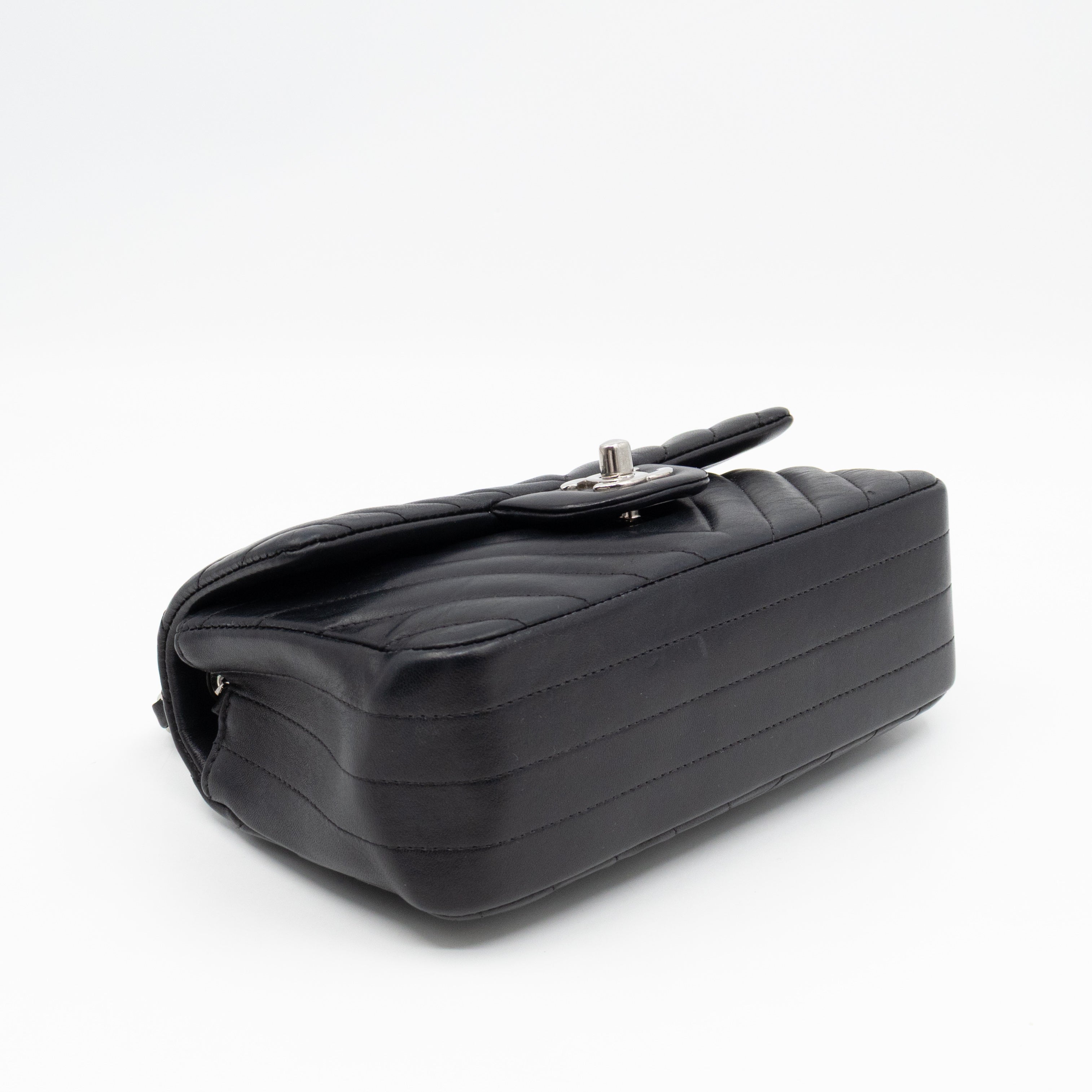 Classic Flap Mini Rectangular Black Chevron Lambskin Leather